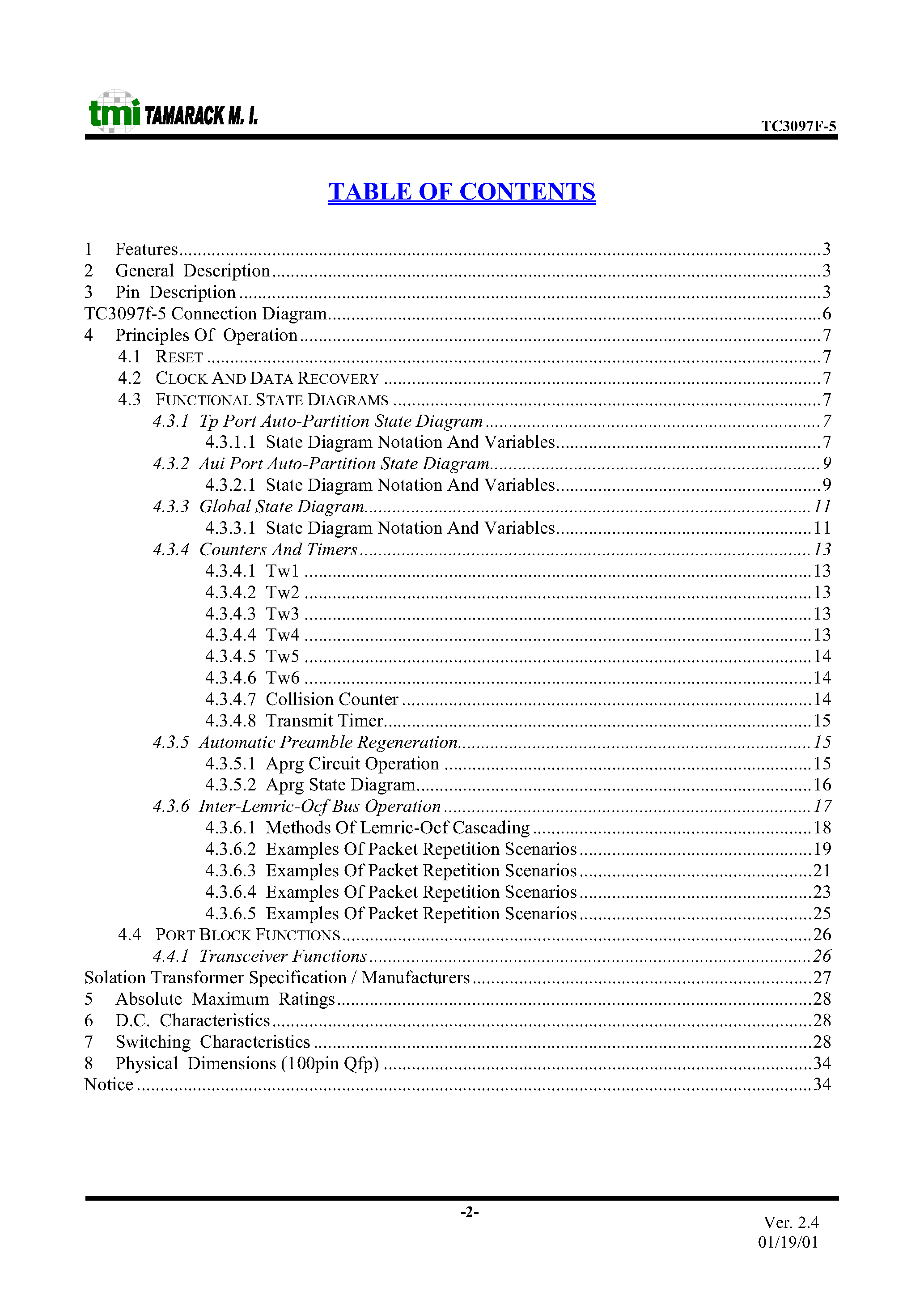 Datasheet TC3097F-5 - LITE END MULTIPORT REPEATER INTERFACE CONTROLLER - OCF page 2