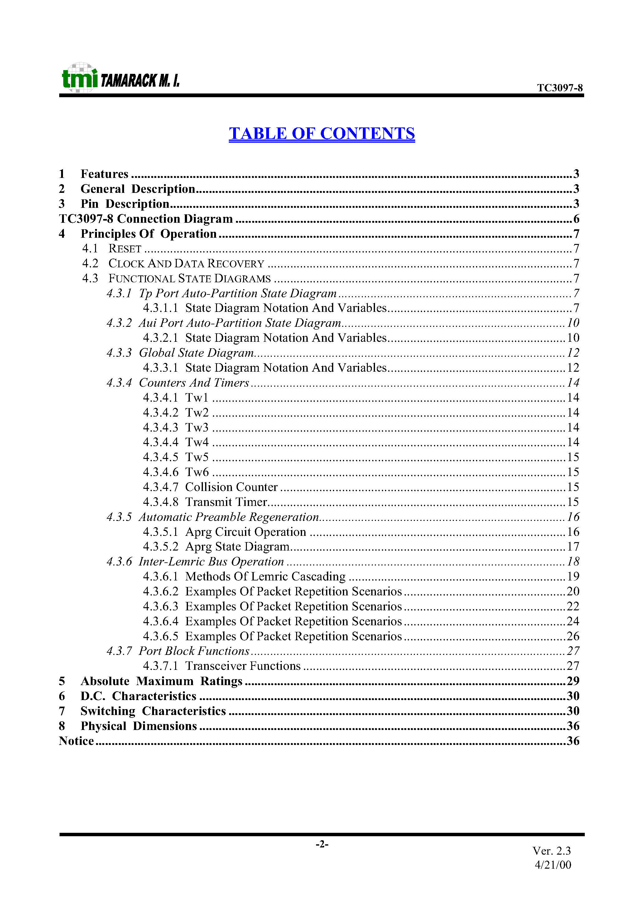 Datasheet TC3097-8 - LITE END MULTIPORT REPEATER INTERFACE CONTROLLER page 2