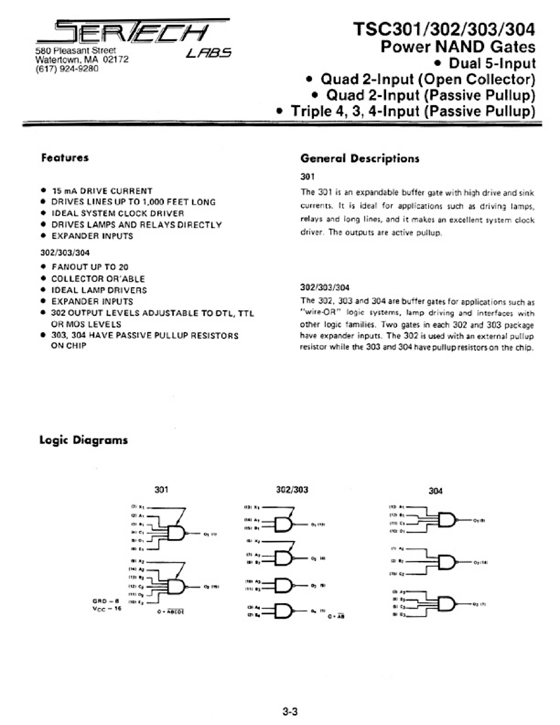 Datasheet TC303 page 1 Datasheet TC303 - POWER NAND GATES page 1