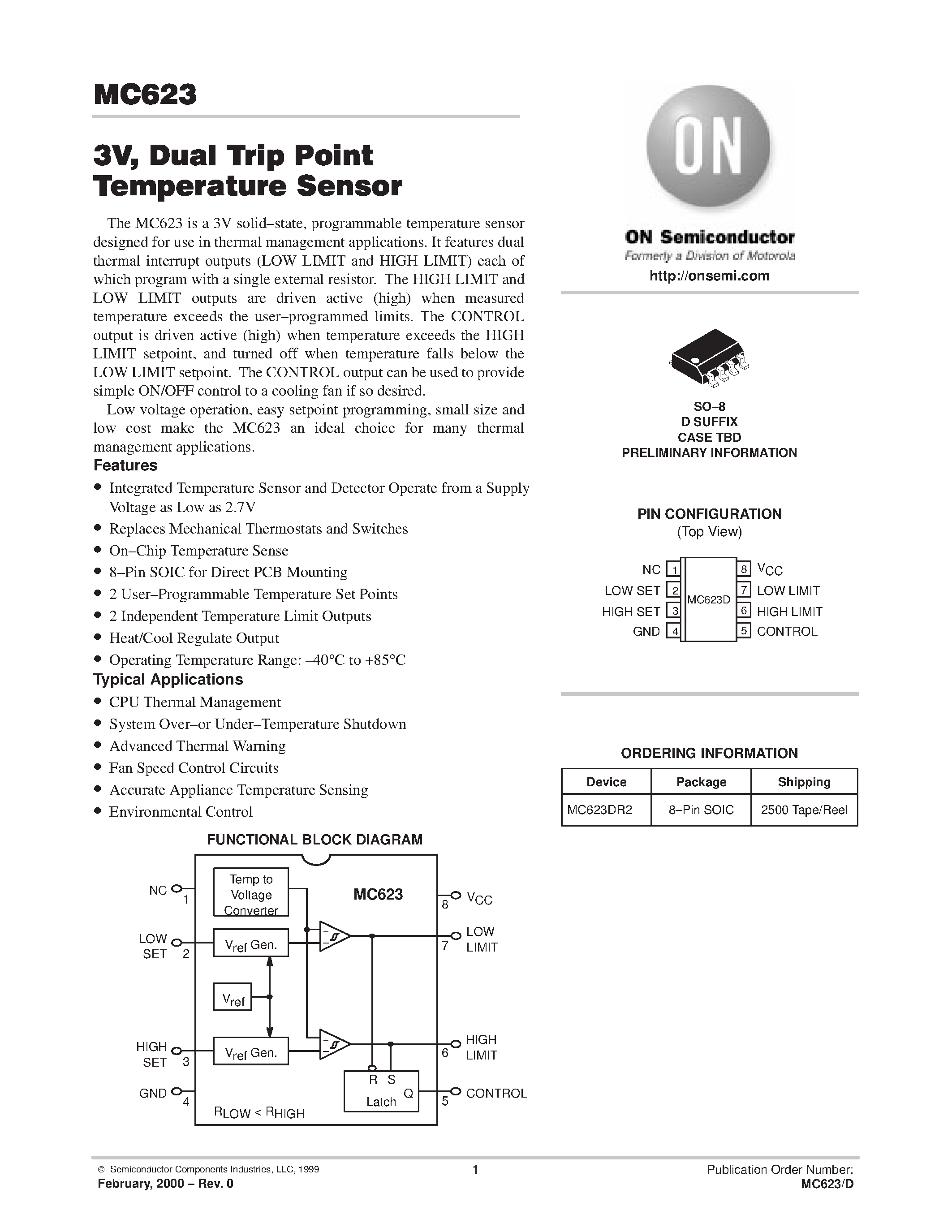 Datasheet MC623 - 3V Dual Trip Point Temperature Sensor page 1