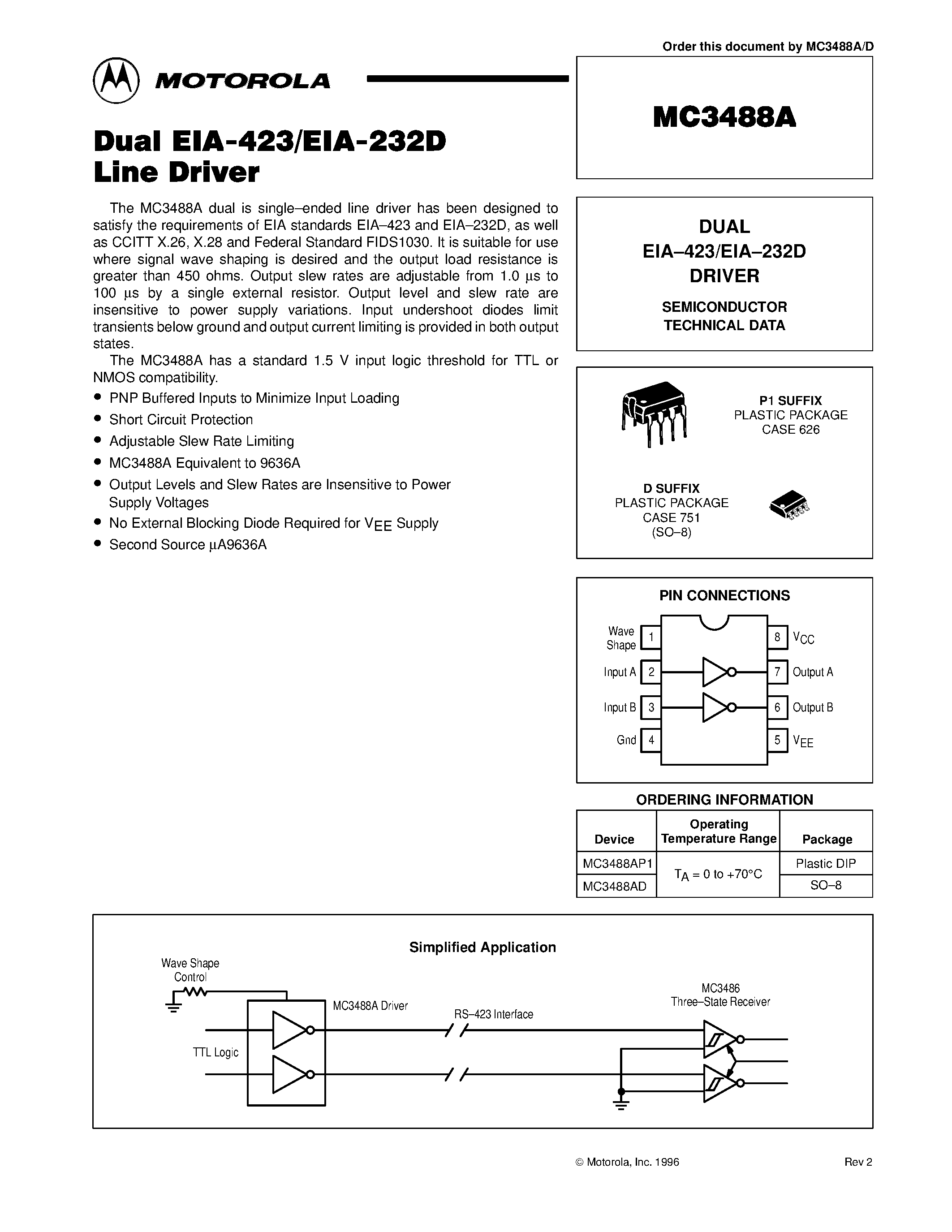 Datasheet MC3488A - DUAL EIA-423/EIA-232D DRIVER page 1