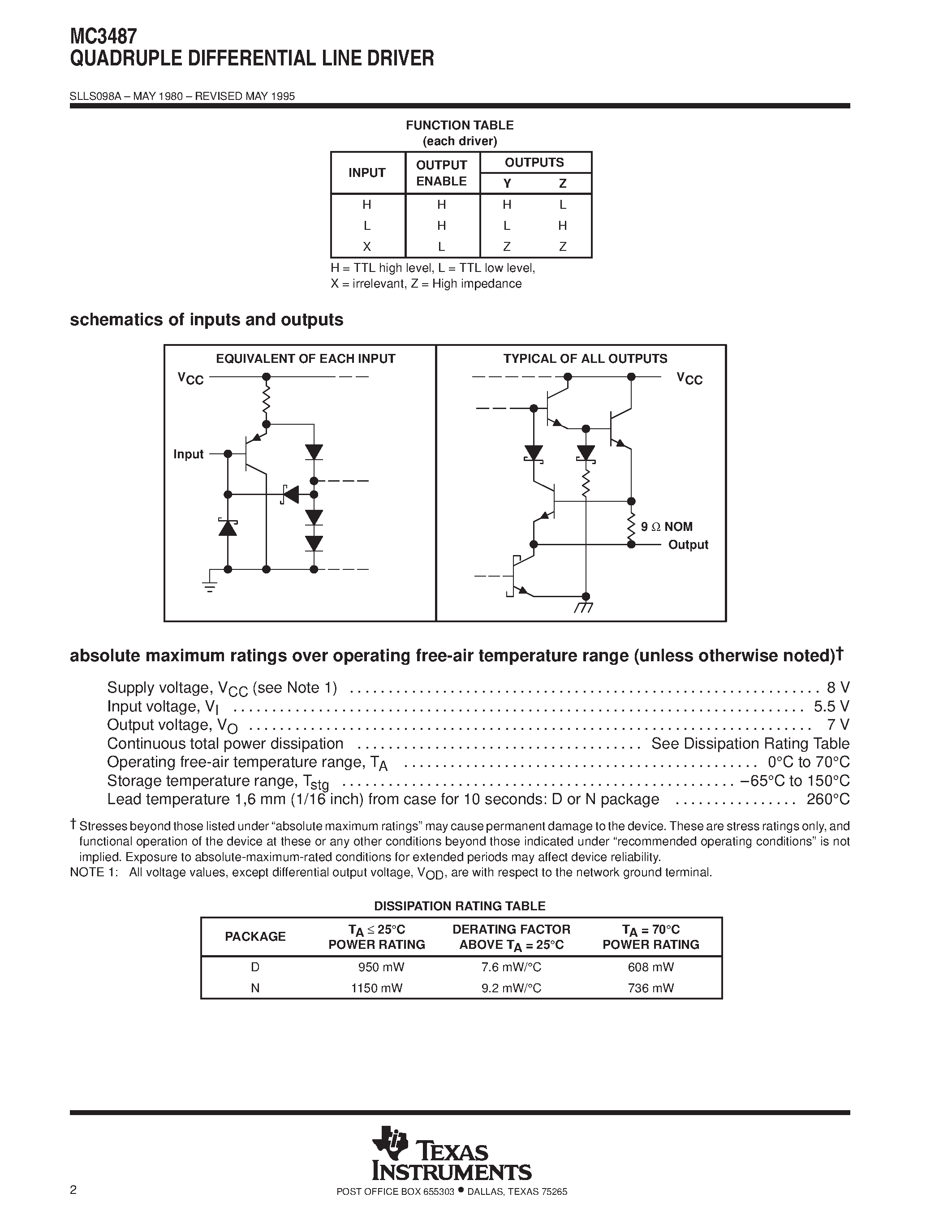 Datasheet MC3487 - QUADRUPLE DIFFERENTIAL LINE DRIVER page 2