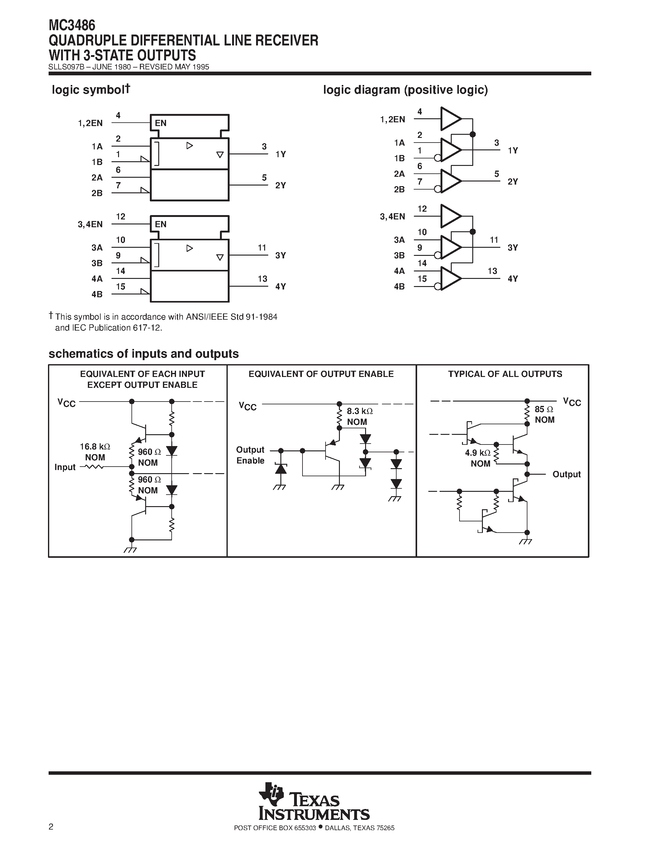 Datasheet MC3486 page 2 Datasheet MC3486 - QUADRUPLE DIFFERENTIAL LINE RECEIVER WITH 3-STATE OUTPUTS page 2