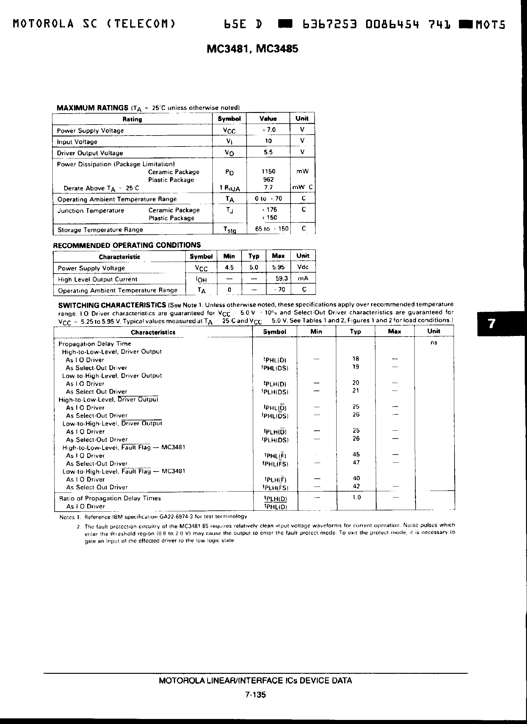 Datasheet MC3481 page 2 Datasheet MC3481 - (MC3485) QUAD SINGLE ENDED LINE DRIVER page 2
