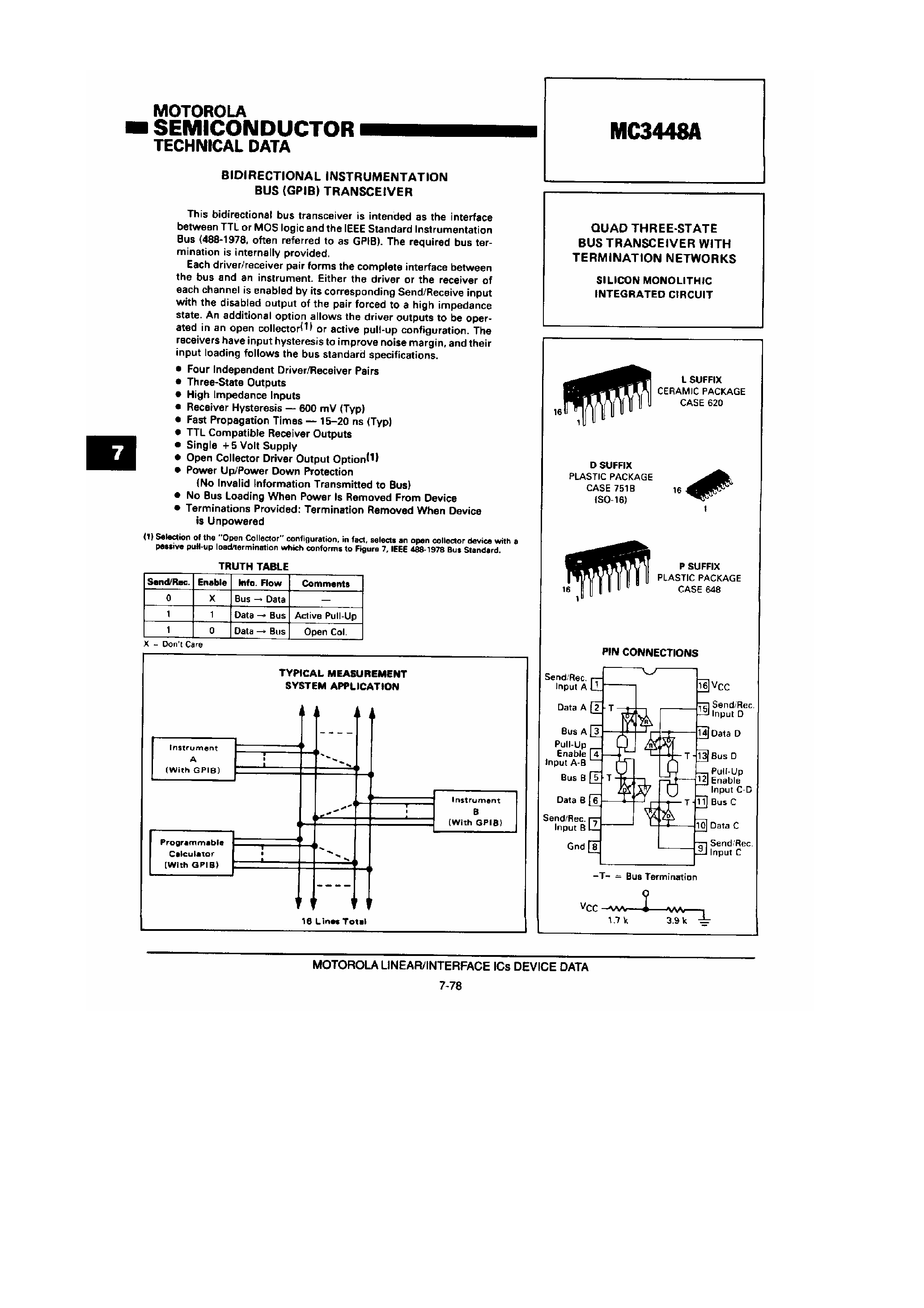 Datasheet MC3448A page 1 Datasheet MC3448A - Bidirectional Instrumentation Bus Transceiver page 1