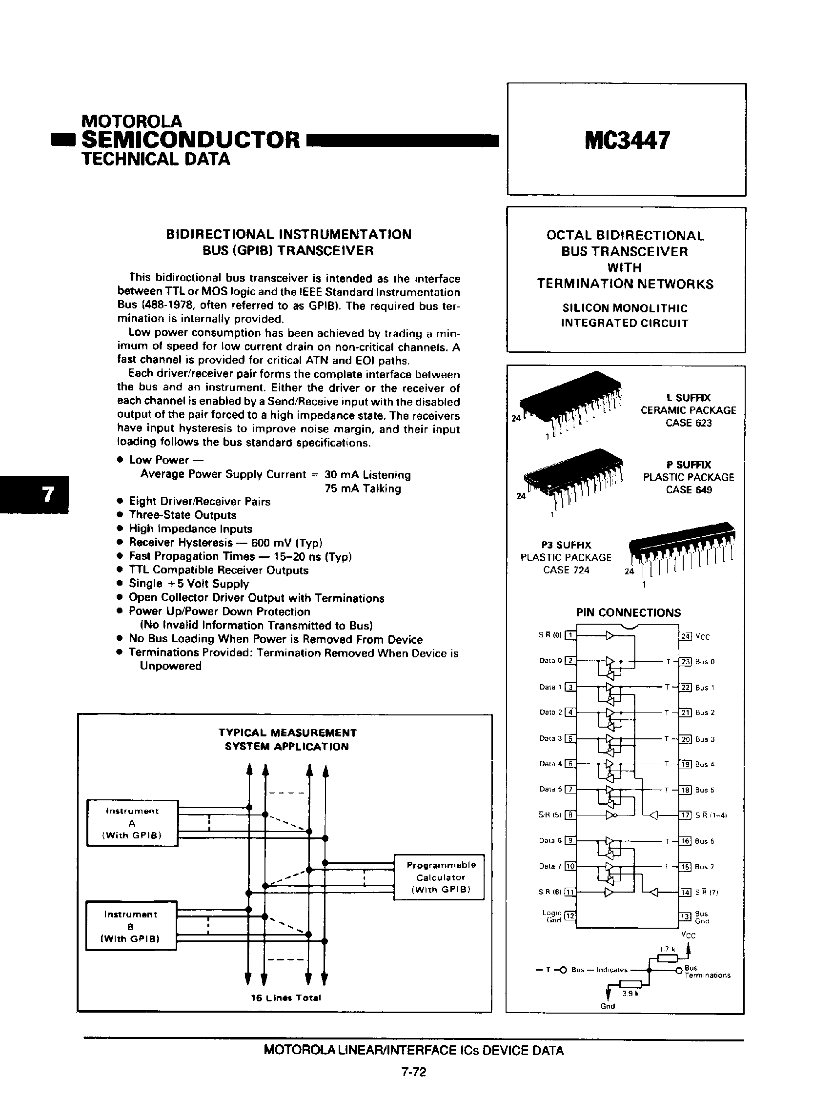 Datasheet MC3447 page 1 Datasheet MC3447 - Bidirectional Instrumentation Bus Transceiver page 1