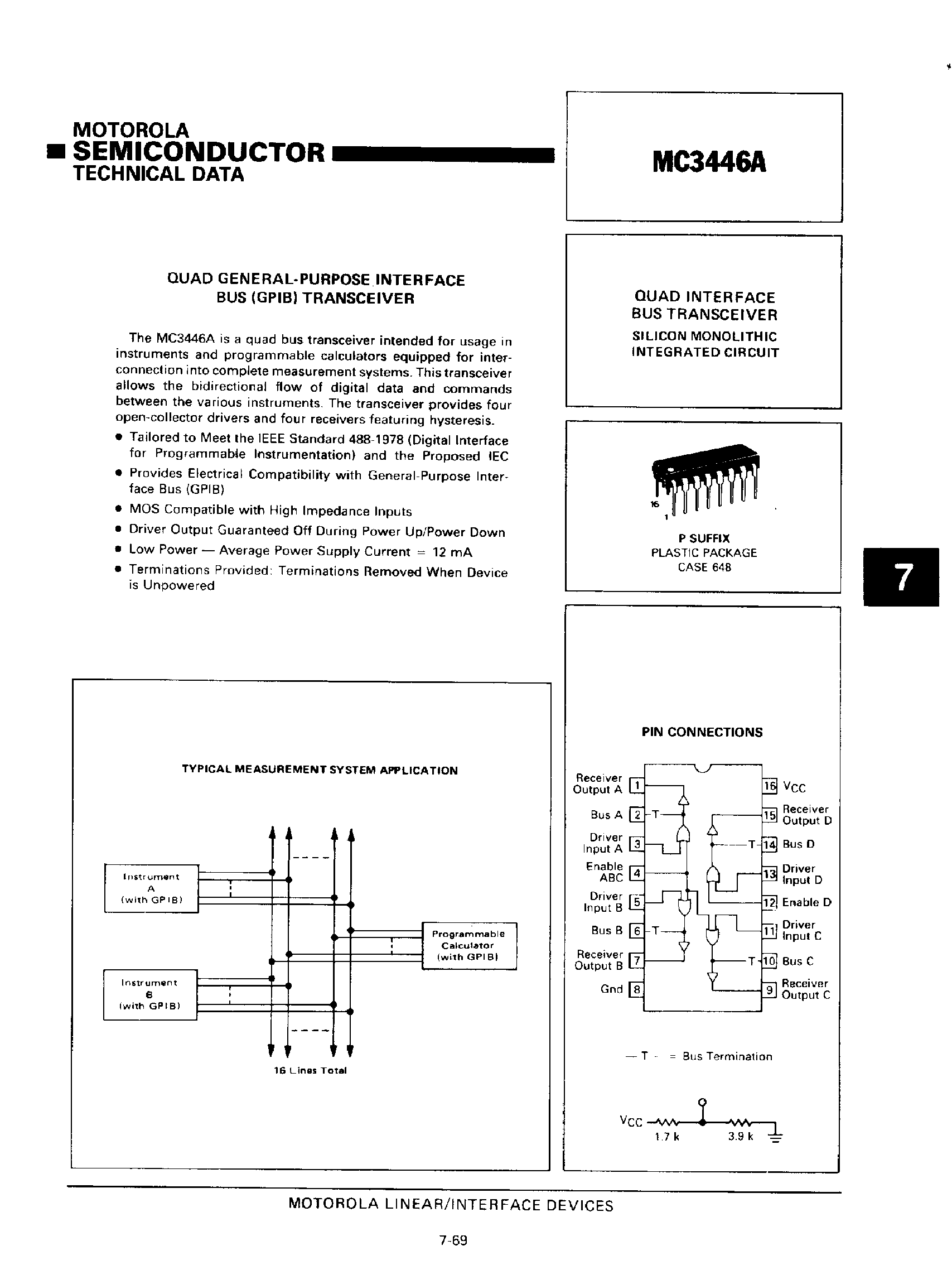Datasheet MC3446A page 1 Datasheet MC3446A - Quad General Purpose Interface Bus Transceiver page 1