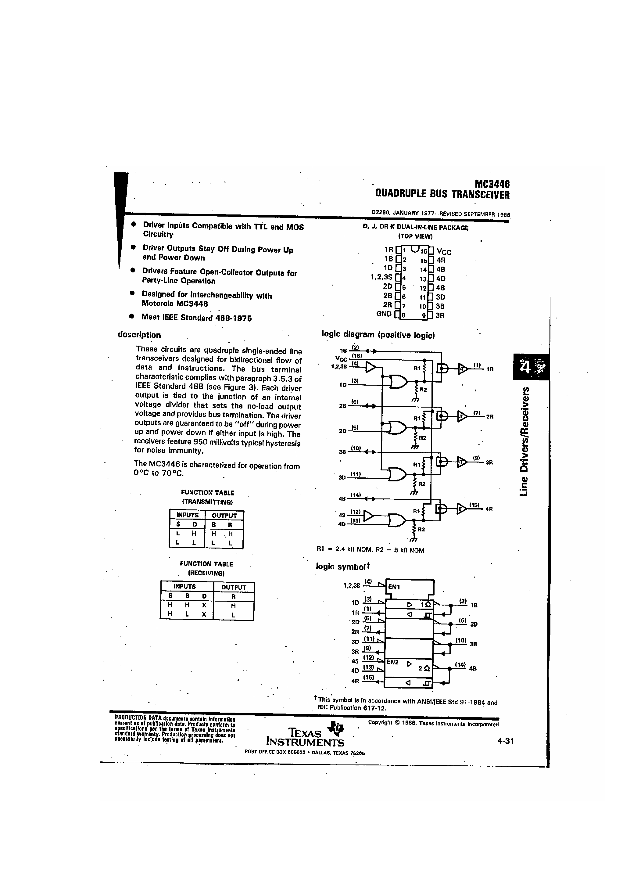 Datasheet MC3446 page 1 Datasheet MC3446 - Quad Bus Transceiver page 1