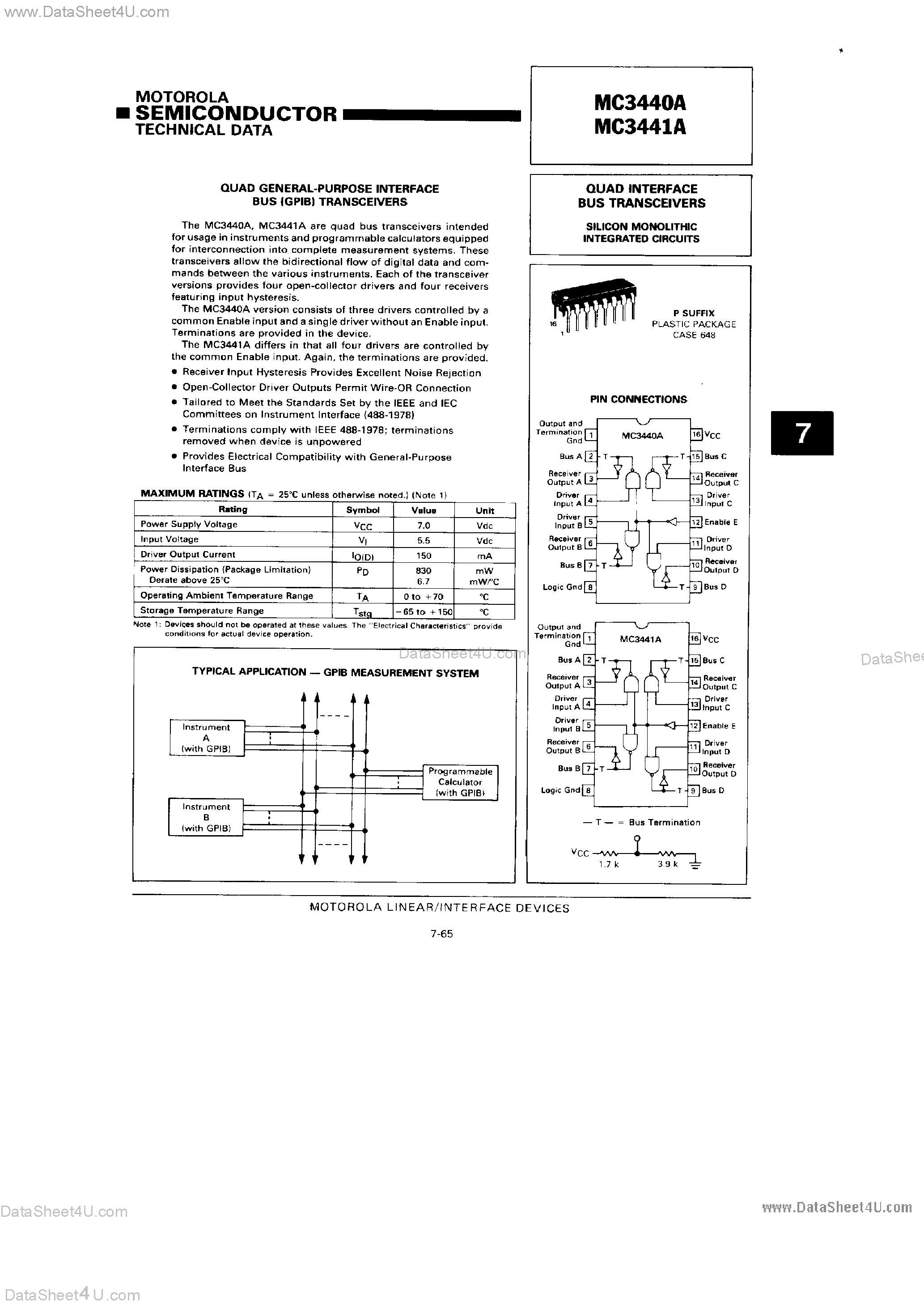 Datasheet MC3441A page 1 Datasheet MC3441A - Quad General Purpose Interface Bus Transceiver page 1