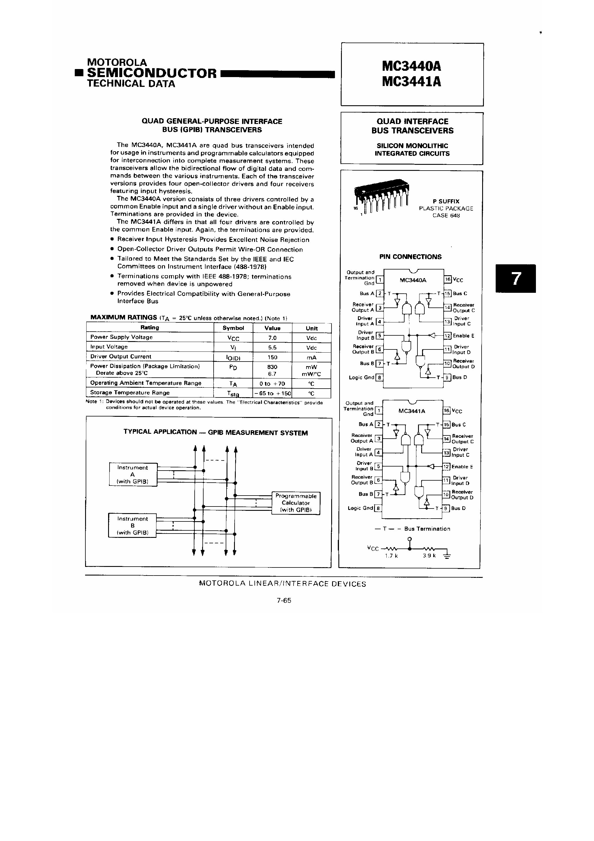 Datasheet MC3440A - (MC3441A) Quad General Purpose Interface Bus Transceiver page 1