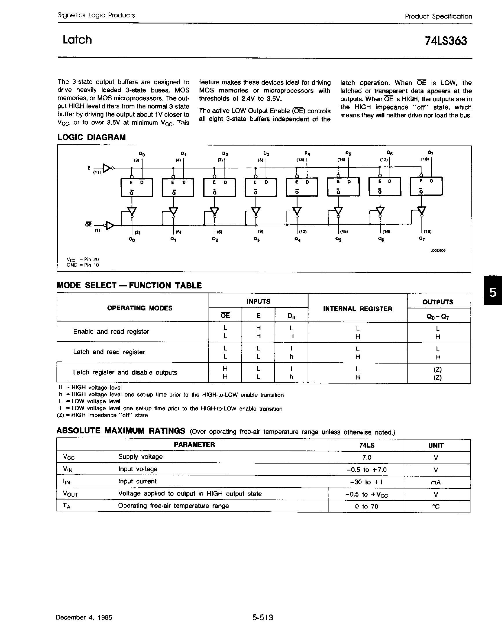 Datasheet 74LS363 - Octal Transparent Latch with 3 State Outputs page 2