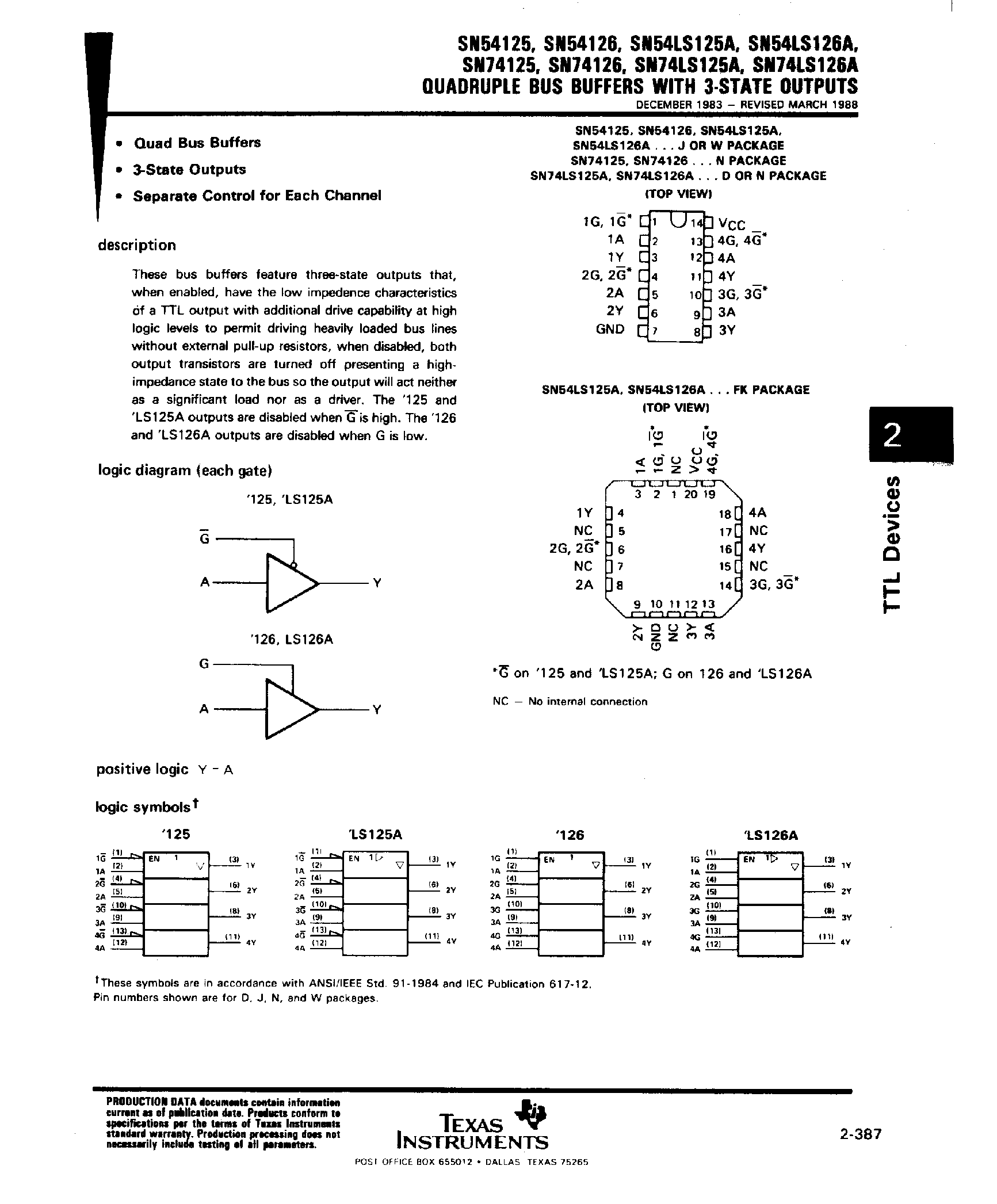 Datasheet SN74425 - (SN74426) Quadruple Bus Buffers with 3 State Outputs page 1