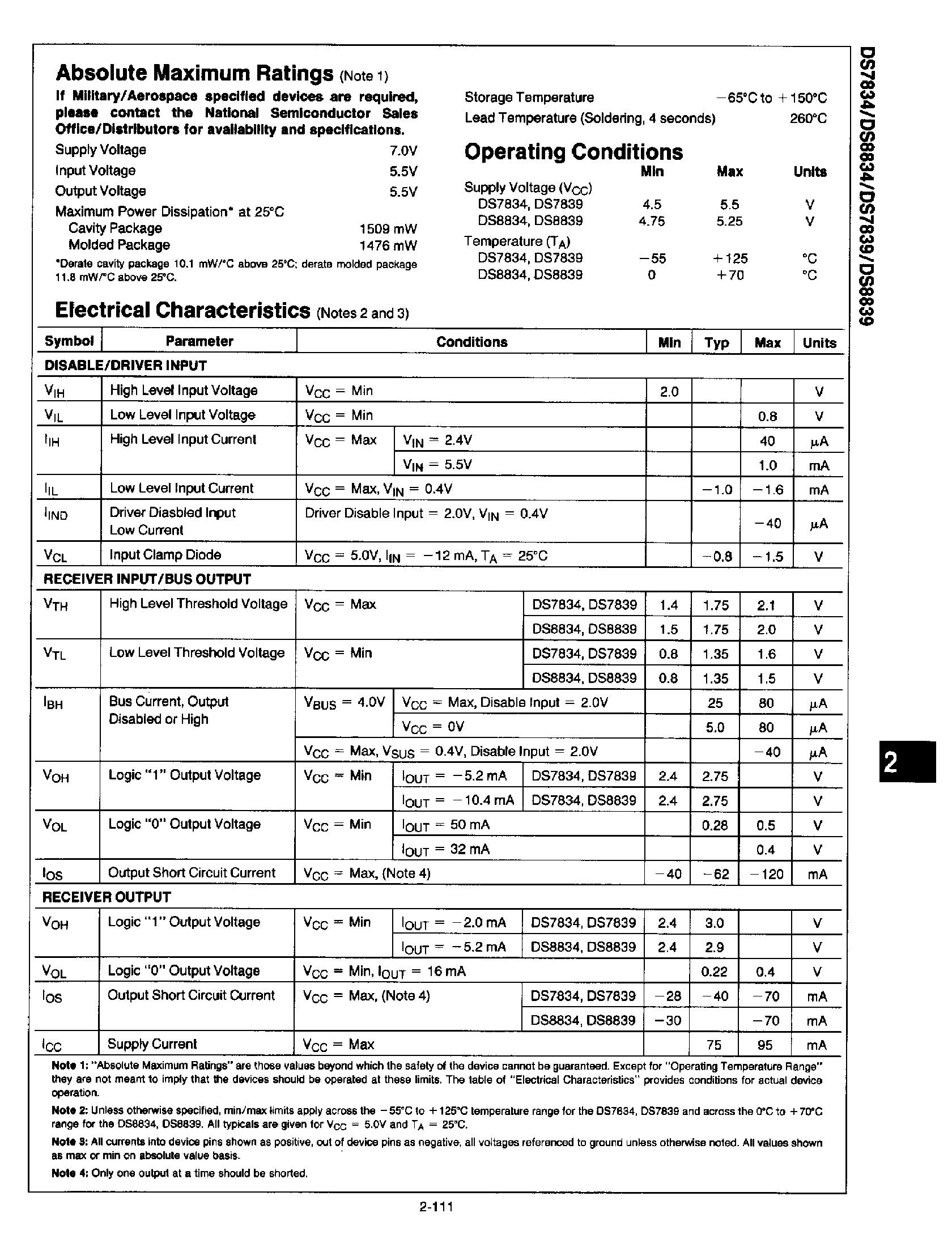 Даташит на микросхему DS8839 страница 2 Даташит DS8839 - Quad Tri-State Bus Transceivers страница 2