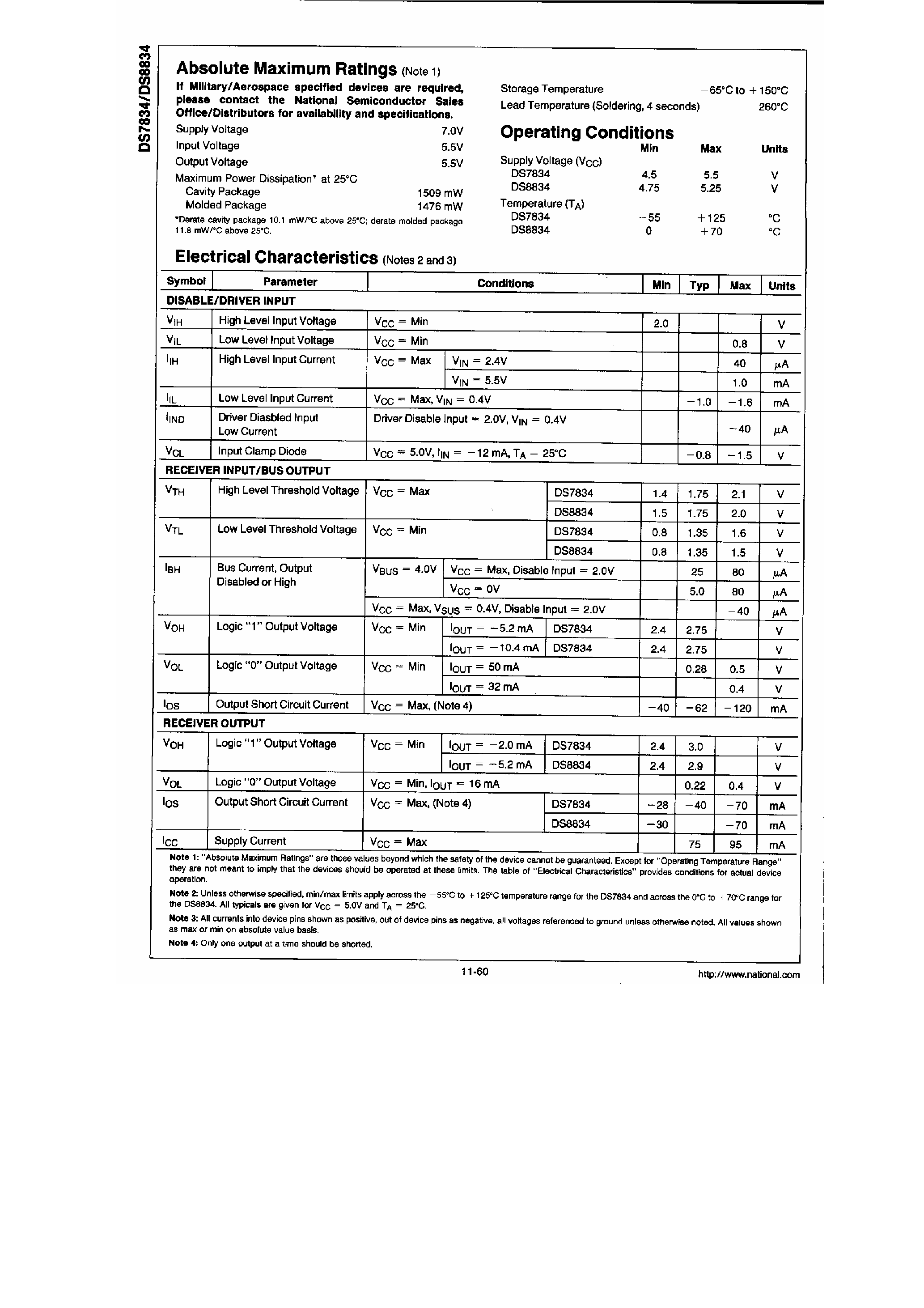 Даташит на микросхему DS8834 страница 2 Даташит DS8834 - Quad Tri-State Bus Transceivers страница 2