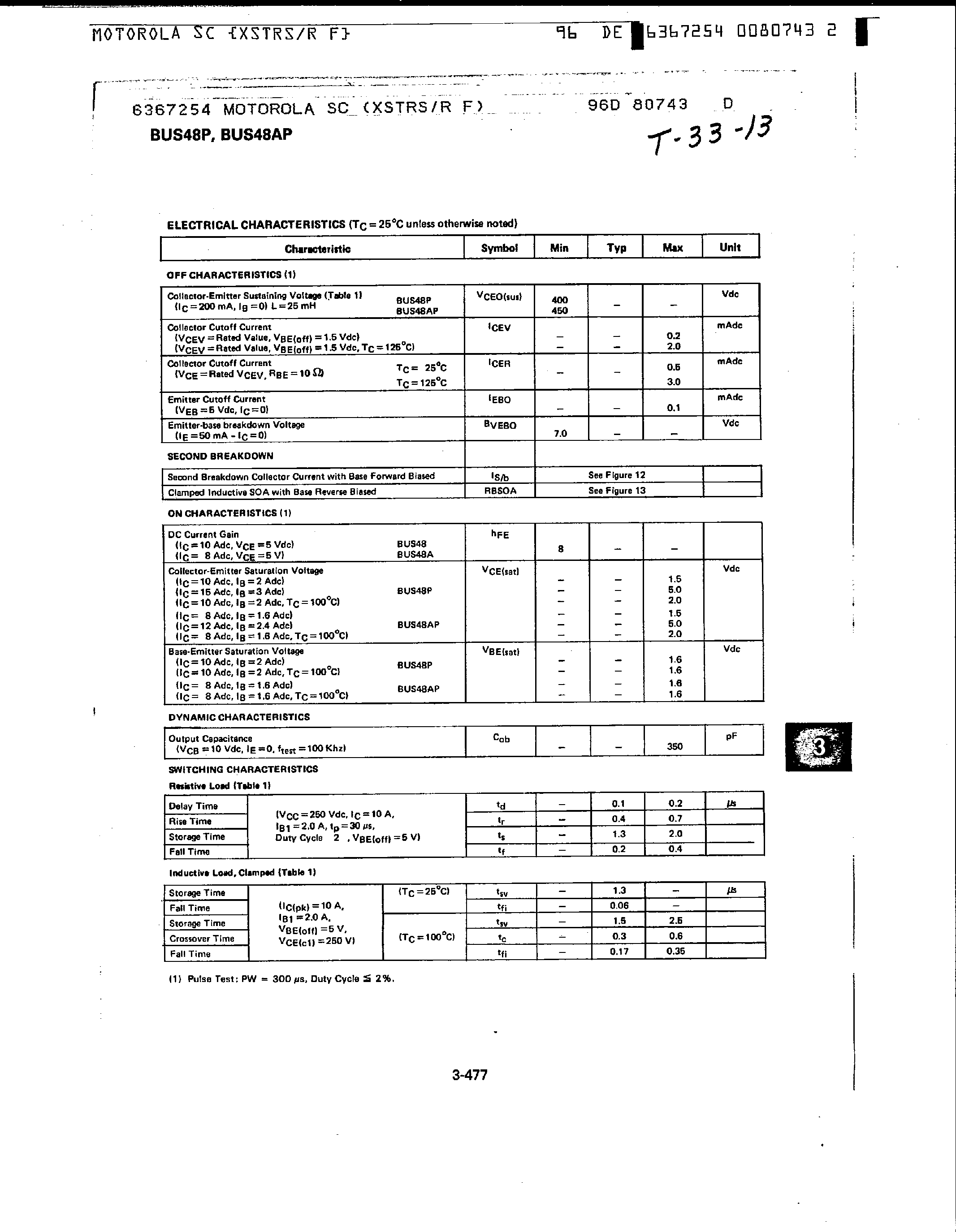 Даташит BUS48AP - SwitchMode II Series / NPN Silicon Power Transistors страница 2