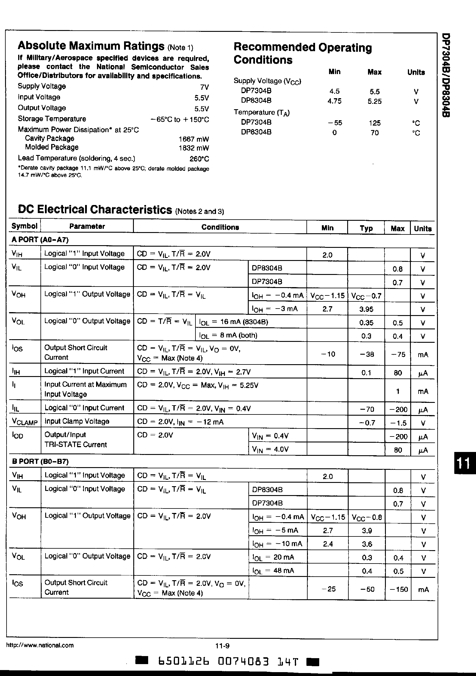 Datasheet DP8304B - 8 BIT TRI-STATE BIDIRECTIONAL TRANSCEIVER page 2