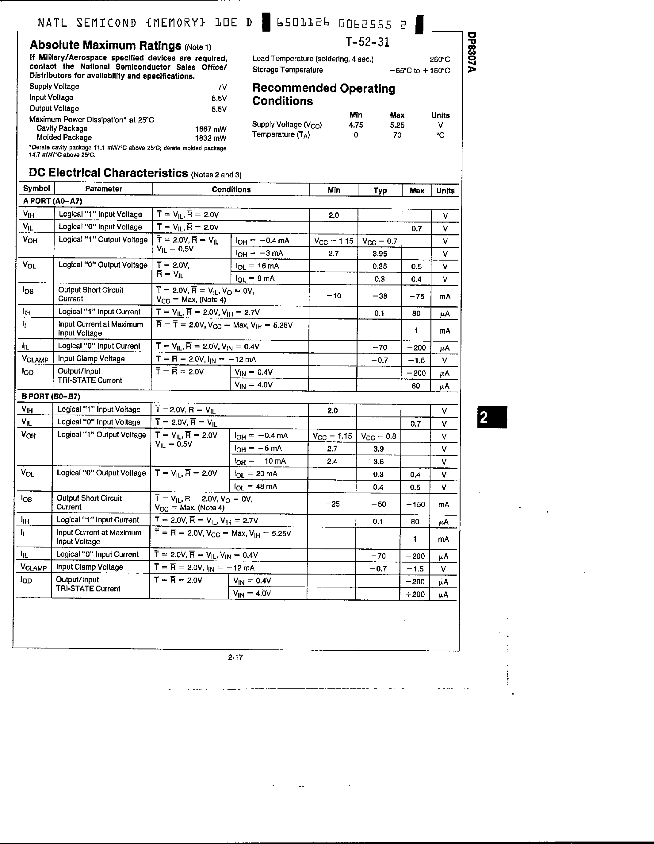 Datasheet DP8307A - 8 Bit Tri-State Bidirectional Transceiver page 2