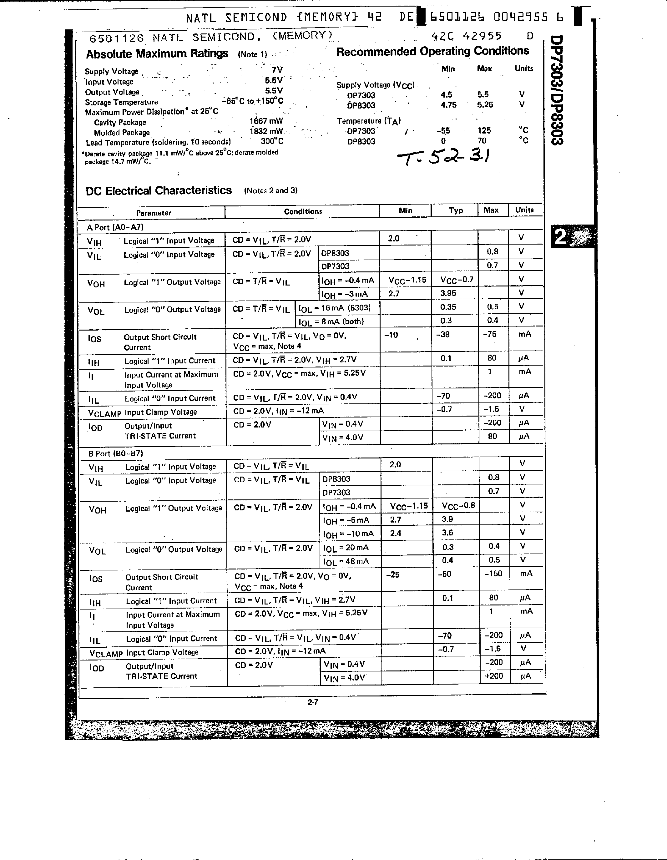 Datasheet DP8303 - 8 Bit Tri-State Bidirectional Transceiver page 2