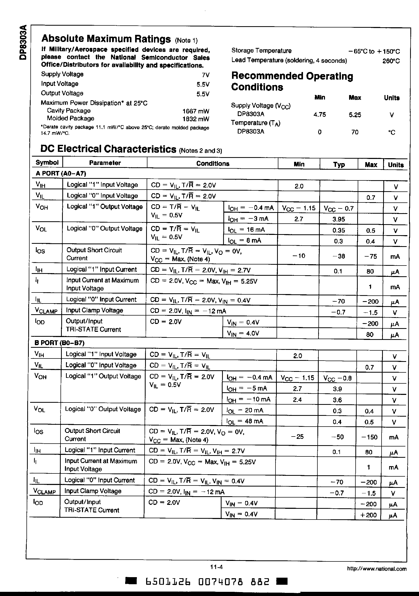 Datasheet DP8303A - 8 Bit Tri-State Bidirectional Transceiver page 2