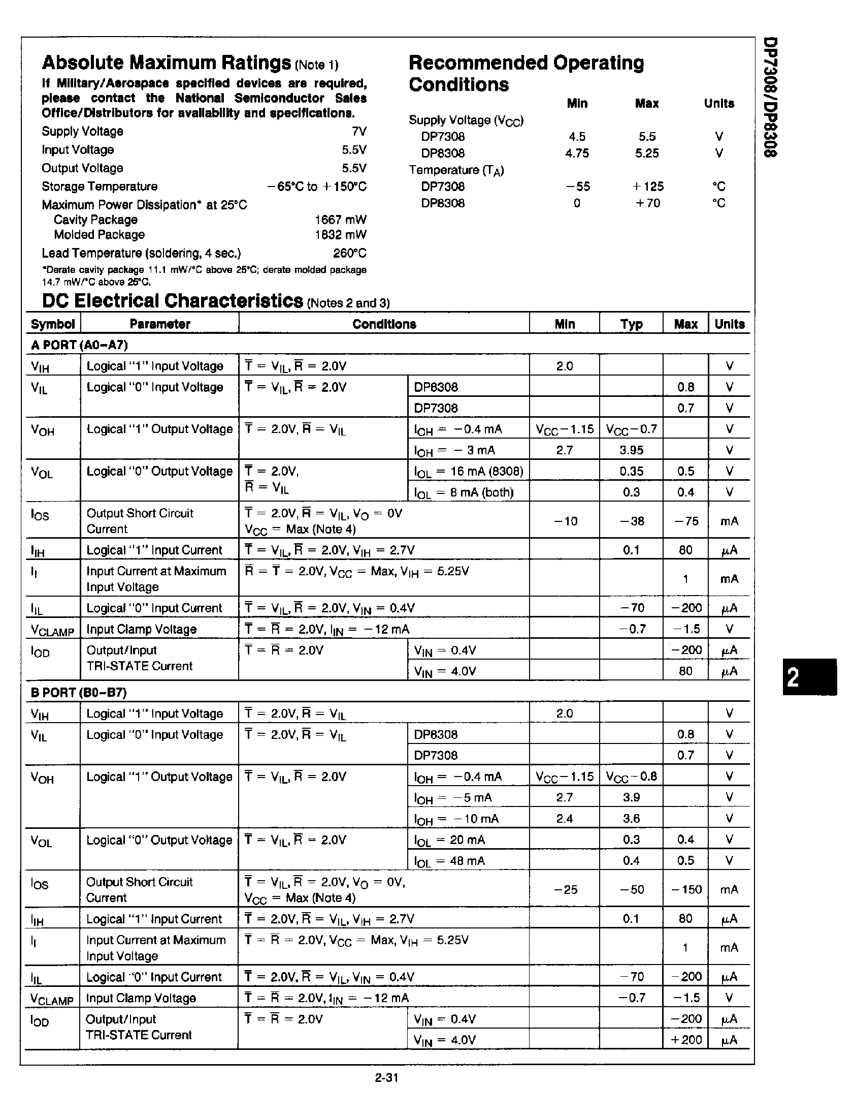 Даташит на микросхему DP7308 страница 2 Даташит DP7308 - 8 Bit 3 State Bidirectional Transceivers страница 2