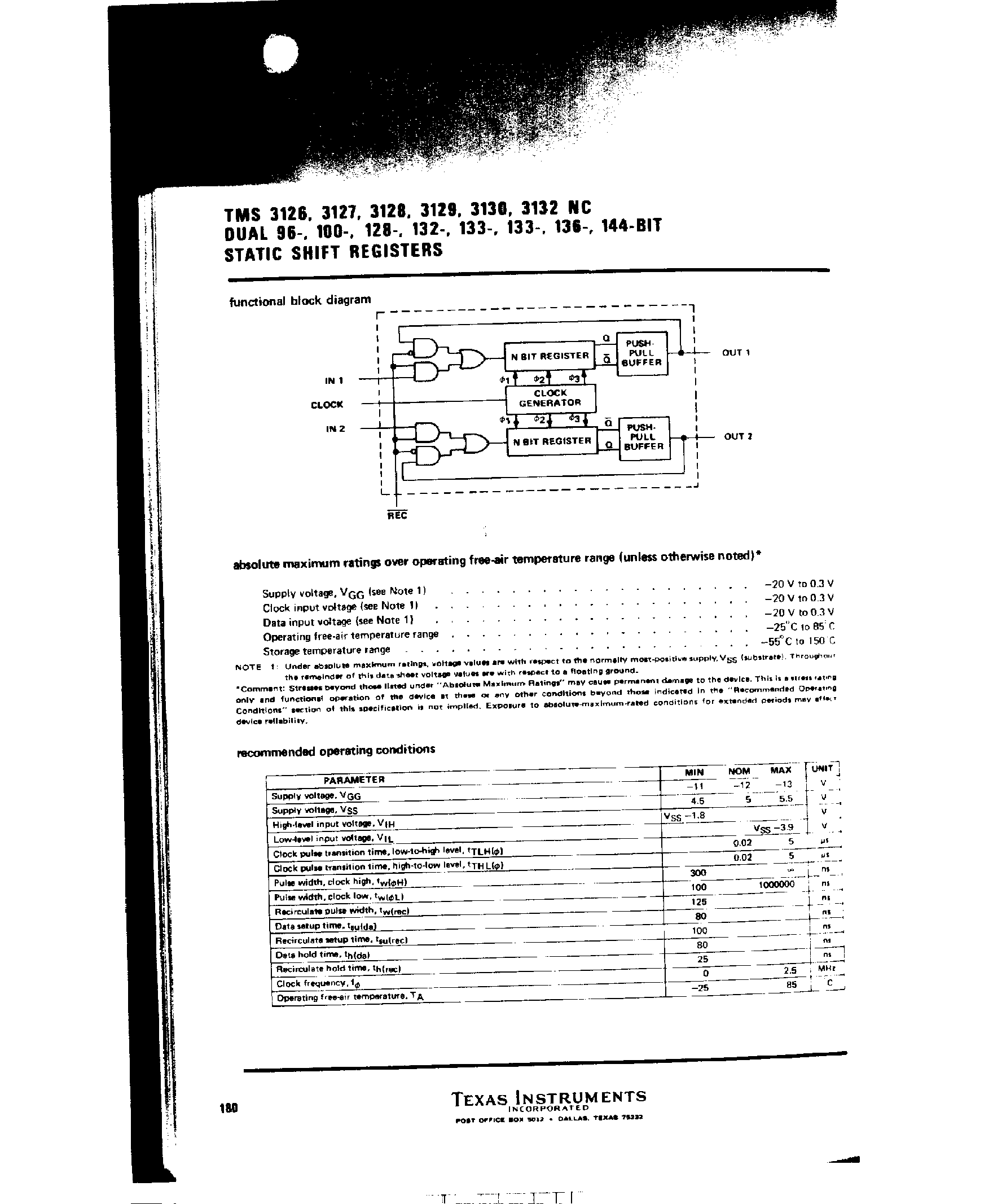 Datasheet TMS3126 page 2 Datasheet TMS3126 - Static Shift Registers page 2