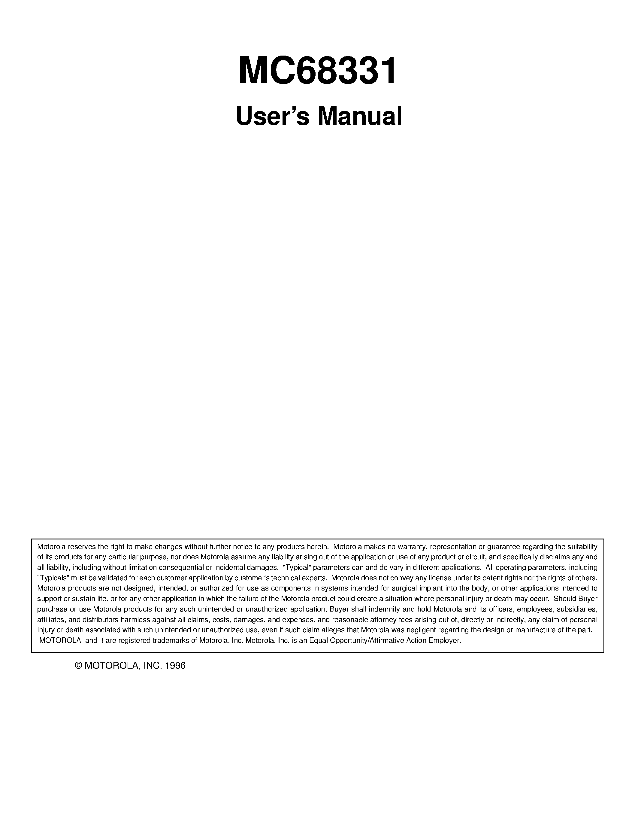Datasheet MC68331 - Users Manual page 1