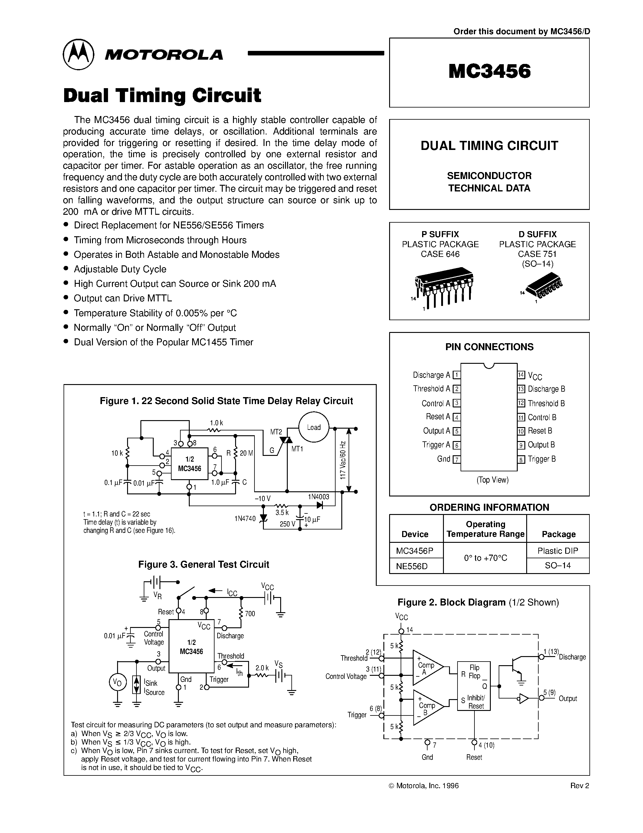 Datasheet MC3456 page 1 Datasheet MC3456 - DUAL TIMING CIRCUIT page 1