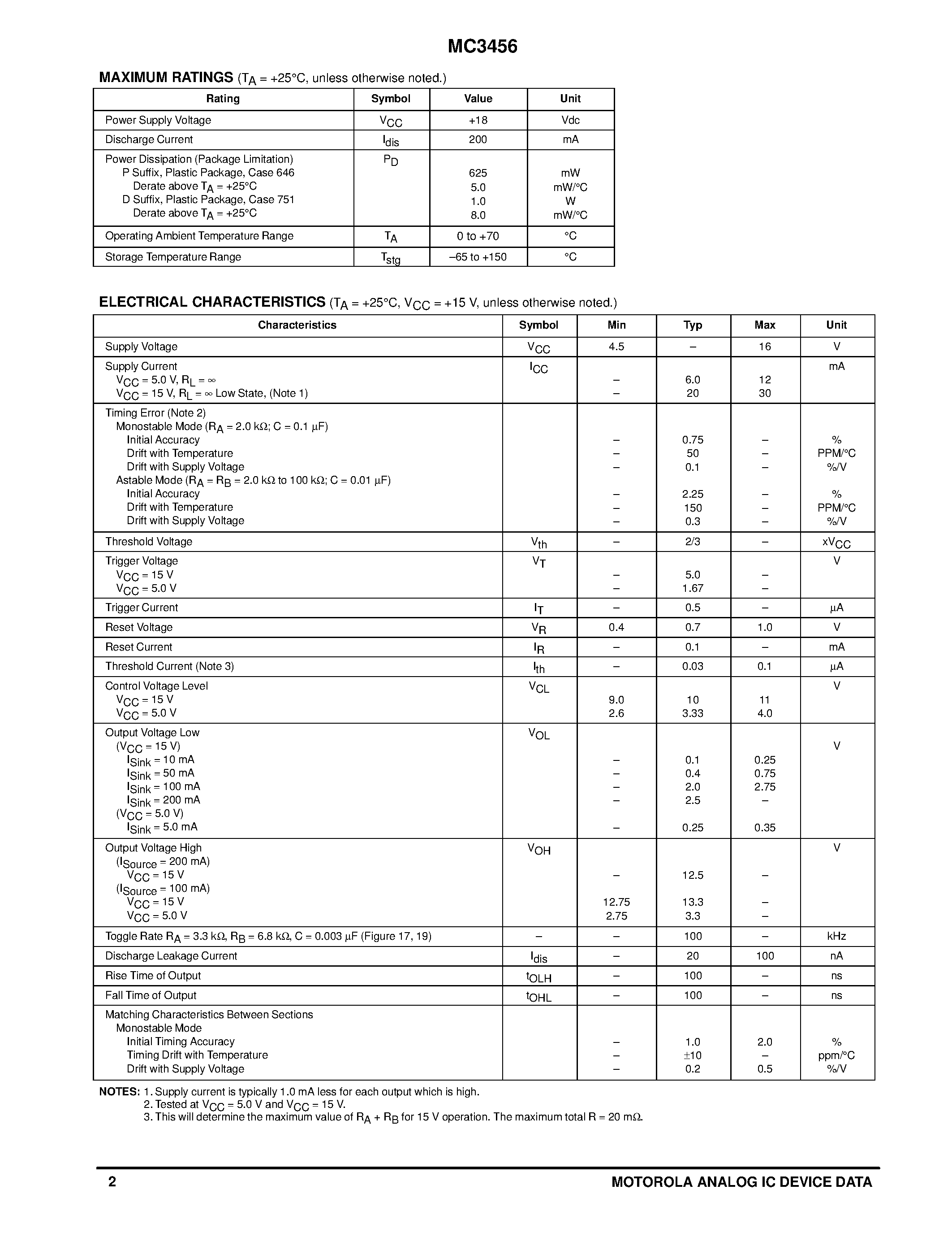 Datasheet MC3456 page 2 Datasheet MC3456 - DUAL TIMING CIRCUIT page 2