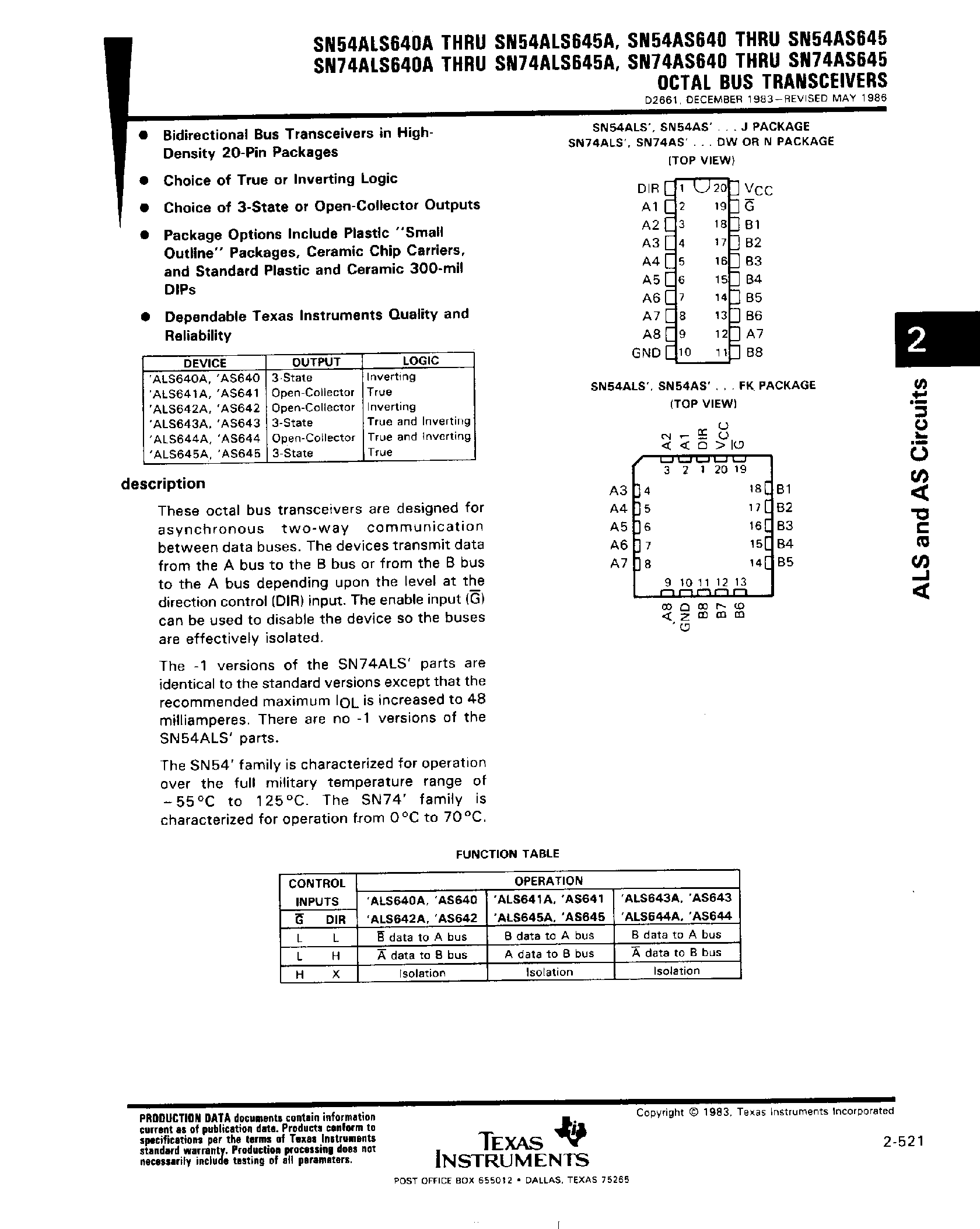 Datasheet SN74ALS643 page 1 Datasheet SN74ALS643 - Octal Bus Transceivers page 1