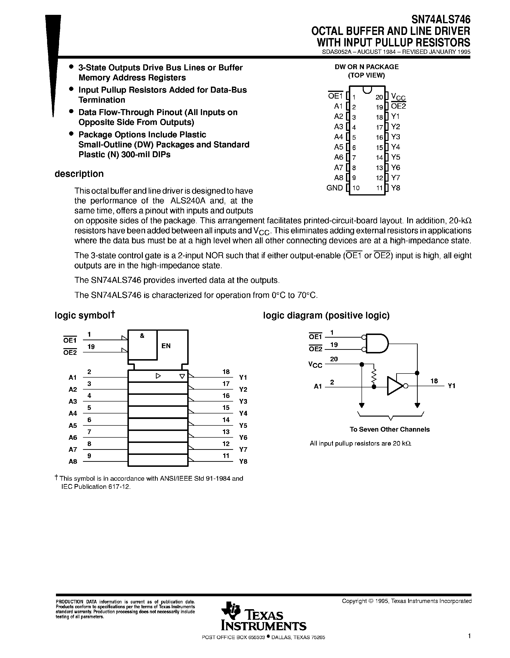 Datasheet SN74ALS746 page 1 Datasheet SN74ALS746 - Octal Buffer and Line Driver page 1