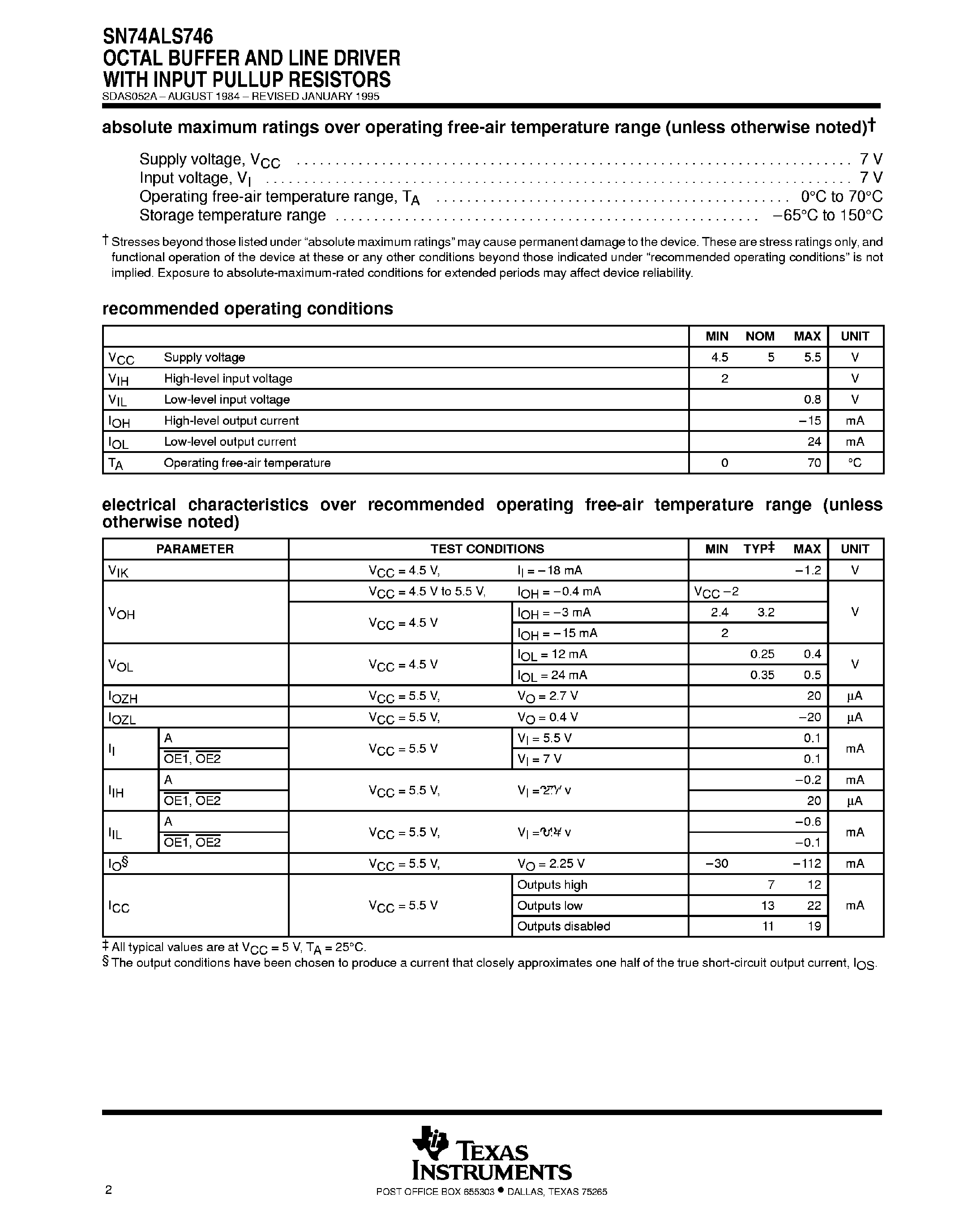 Datasheet SN74ALS746 page 2 Datasheet SN74ALS746 - Octal Buffer and Line Driver page 2