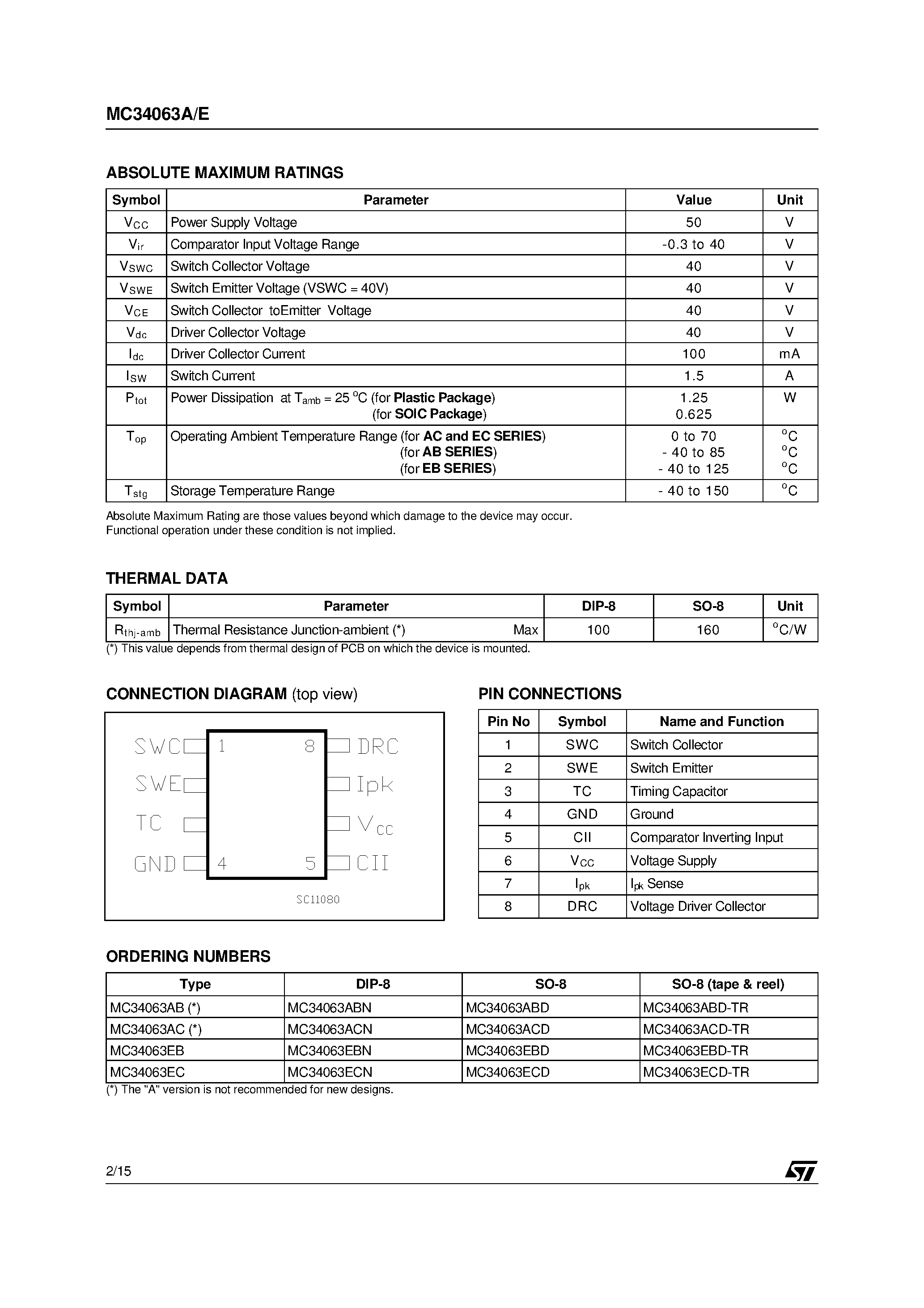 Datasheet MC34063 - DC-DC CONVERTER CONTROL CIRCUITS page 2