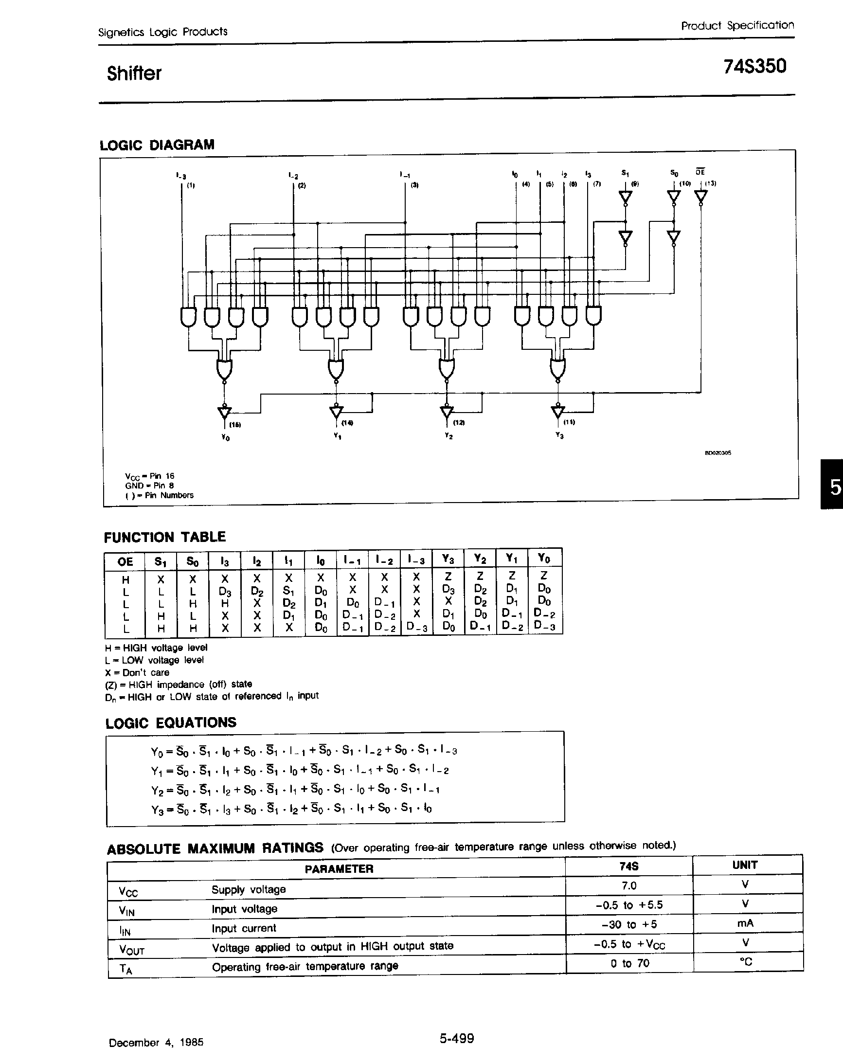 Datasheet 74S350 - 4 Bit Shifter with 3 State Outputs page 2
