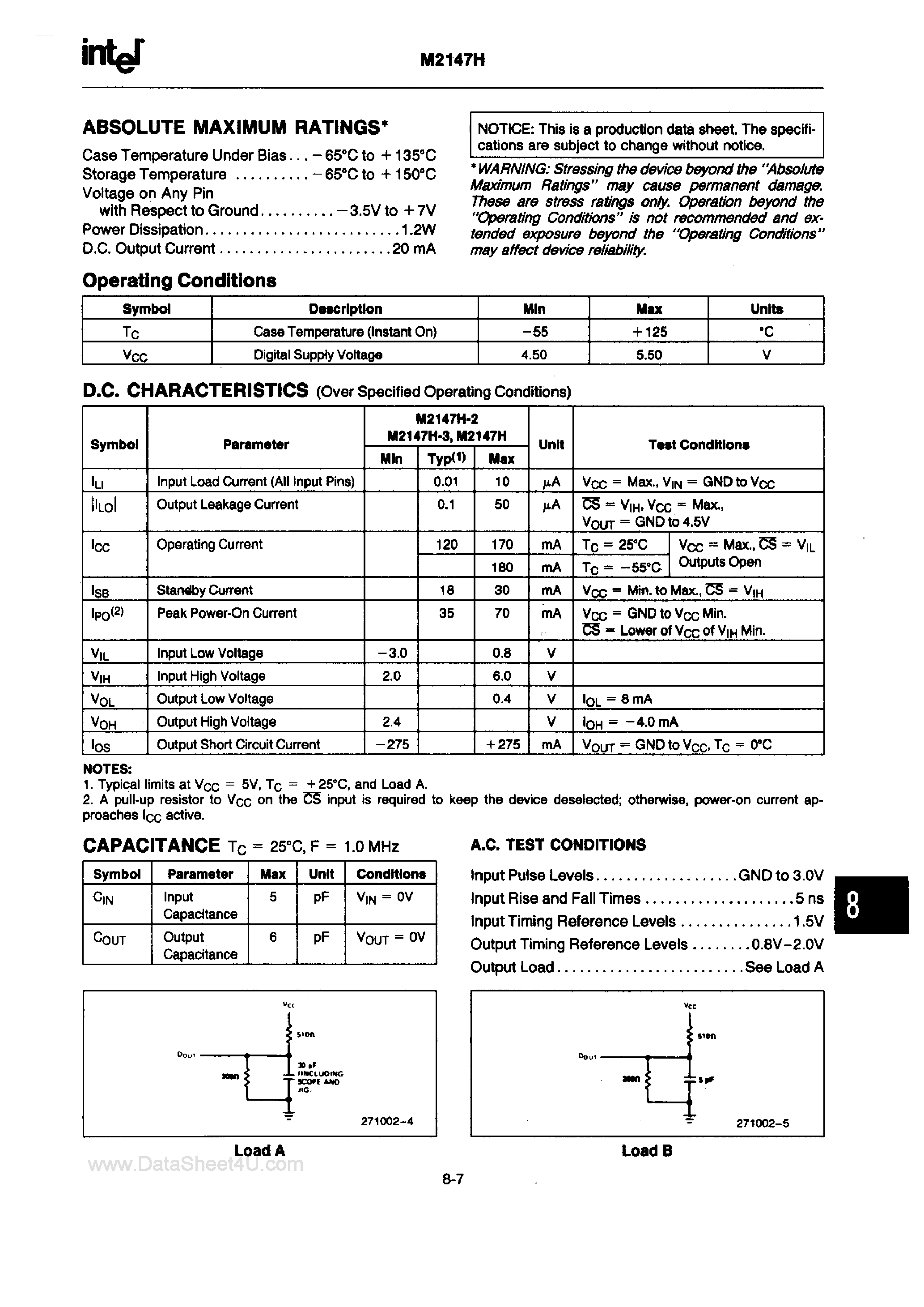 Datasheet D2147H - High Speed 4096 x 1 Bit Static RAM page 2