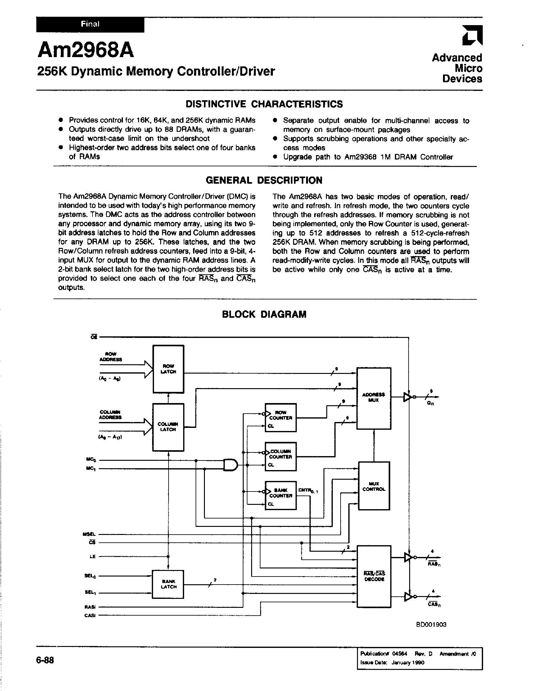 Datasheet AM2968A page 1 Datasheet AM2968A - 256K DMC / Driver page 1