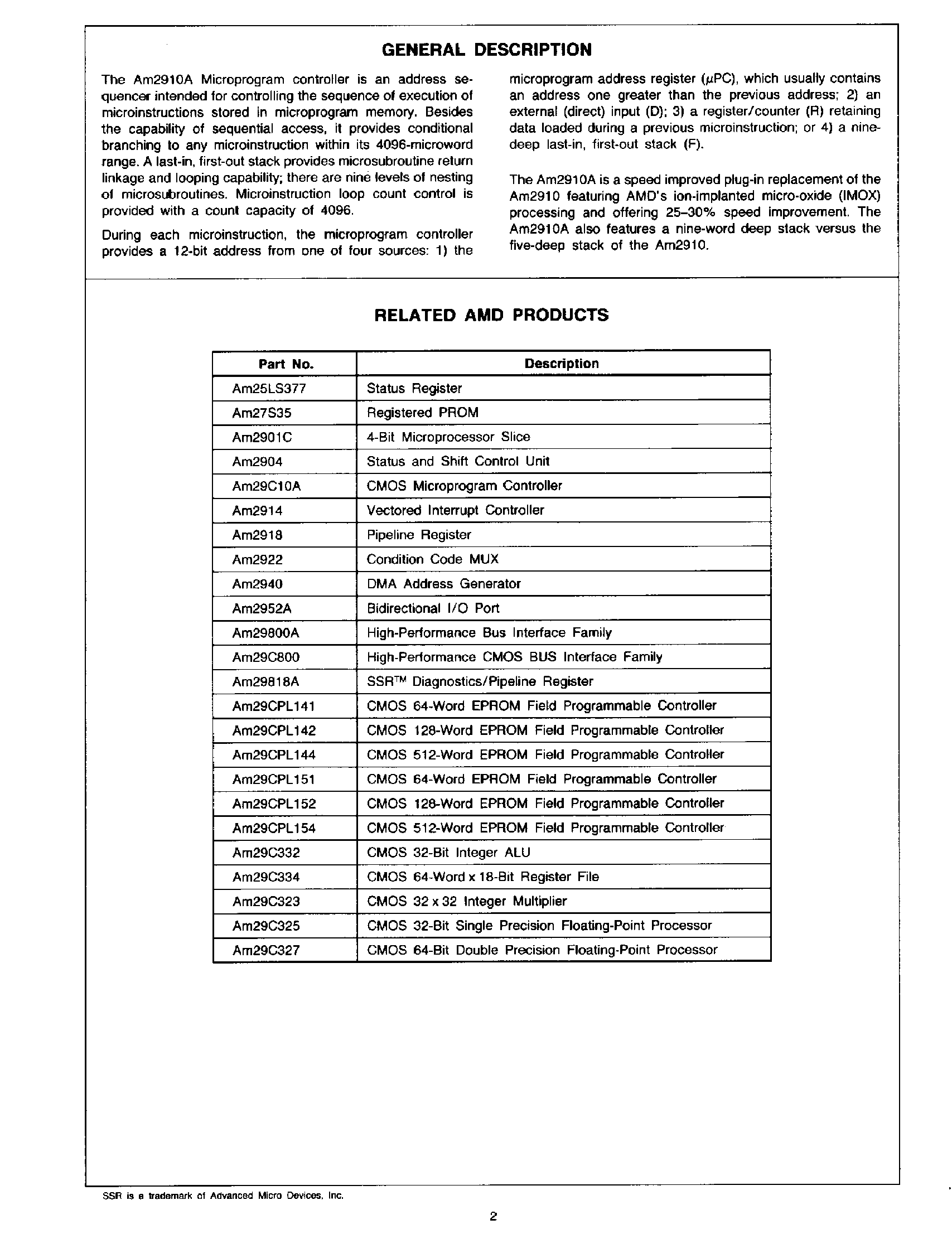 Datasheet AM2910A - Microprogram Controller page 2