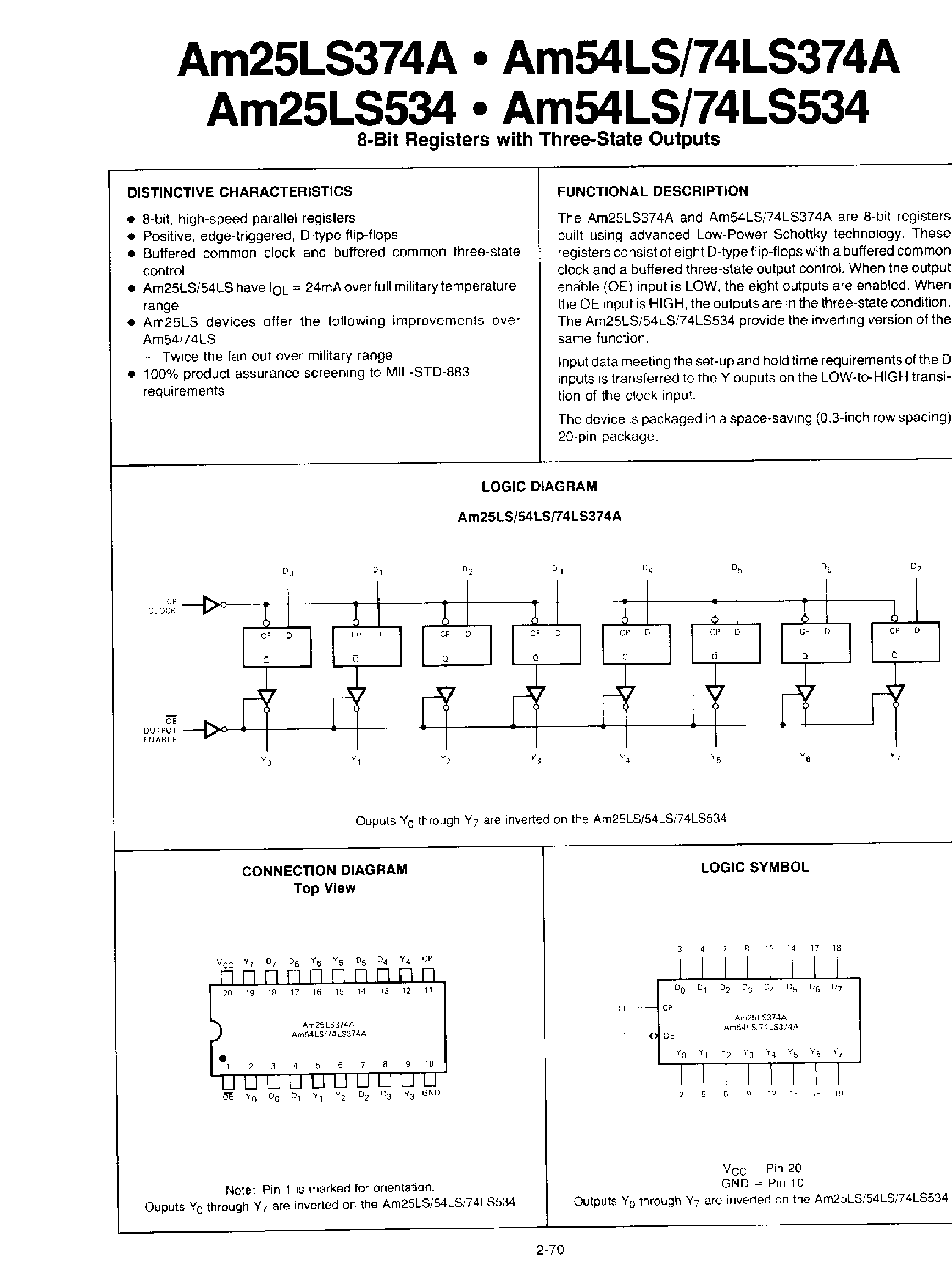 Datasheet AM25LS374A - 8 Bit Register with 3 State Outputs page 1
