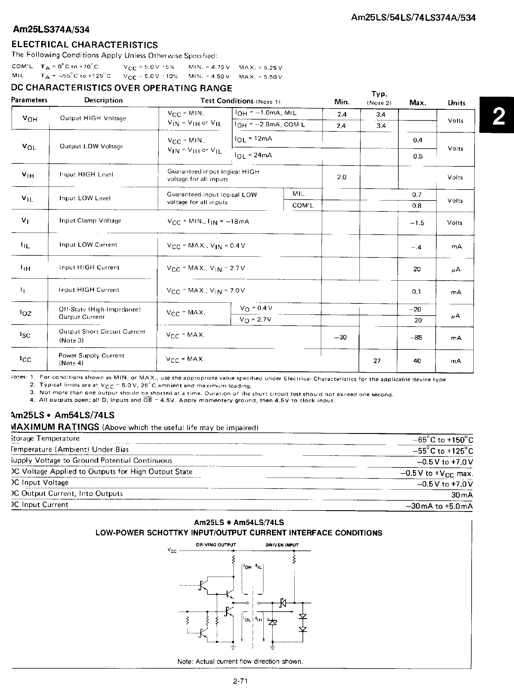 Datasheet AM25LS374A - 8 Bit Register with 3 State Outputs page 2