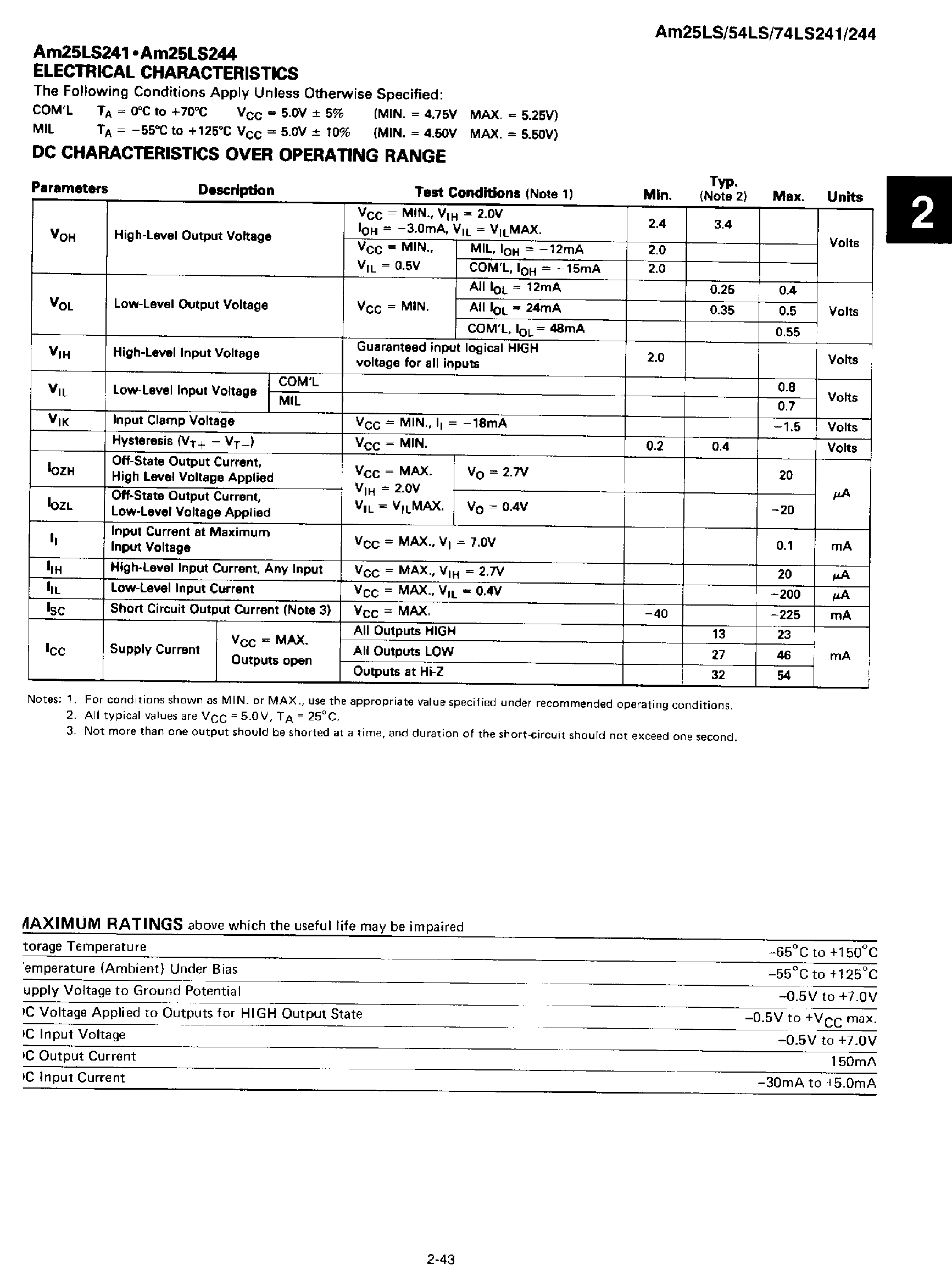Datasheet AM25LS241 - (AM25LS244) Octal 3 State Buffers page 2