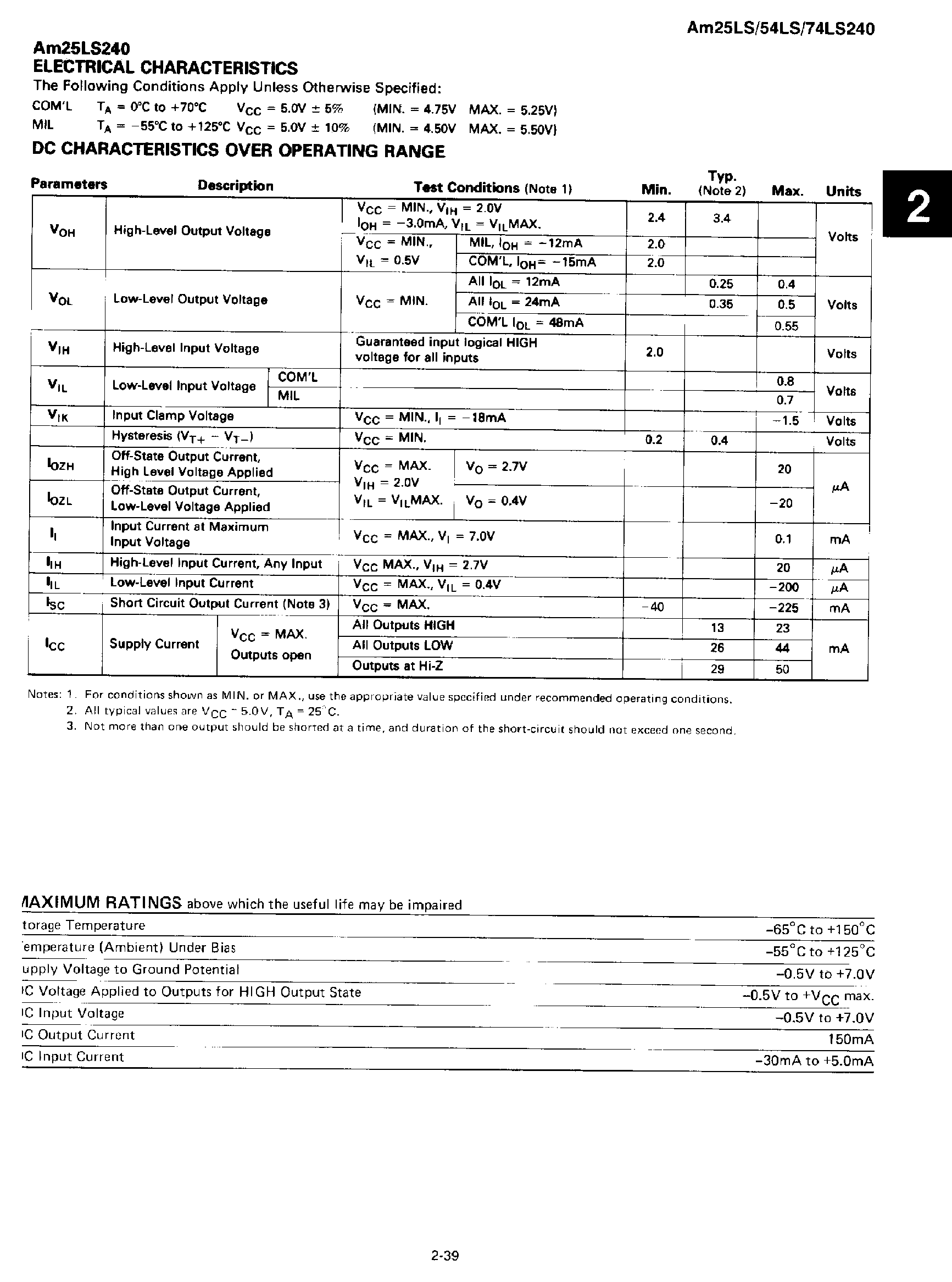Datasheet AM25LS240 - Octal 3 State Inverting Drivers page 2