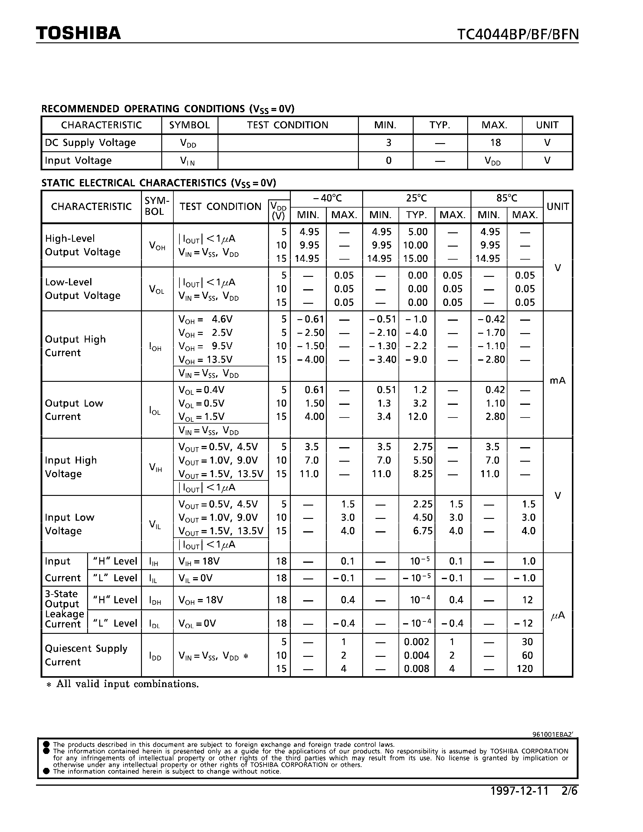 Datasheet TC4044 page 2 Datasheet TC4044 - QUAD 3-STATE R/S LATCH page 2