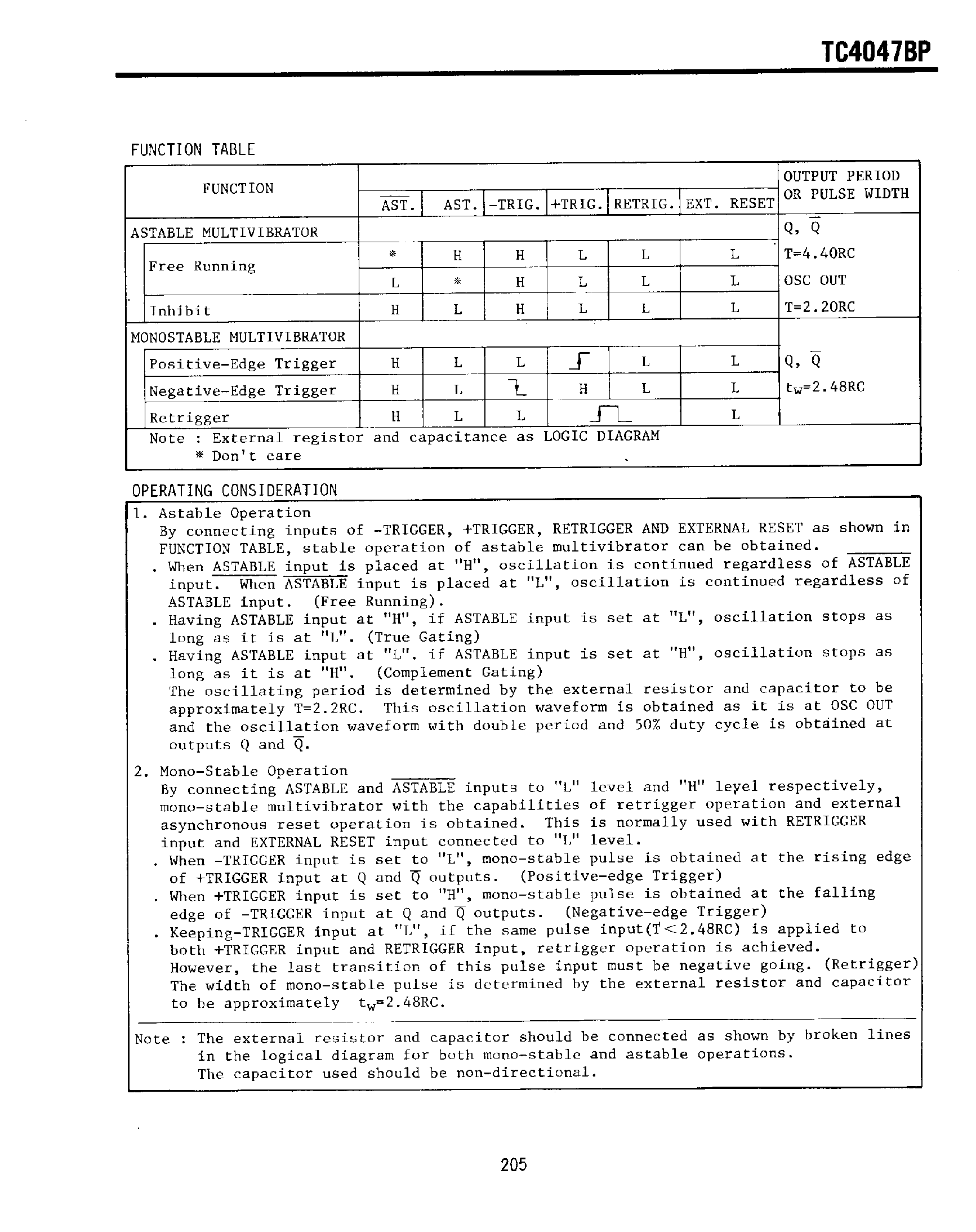 Datasheet TC4047BP page 2 Datasheet TC4047BP - Low Power Monostable/Astable Multivibratior page 2