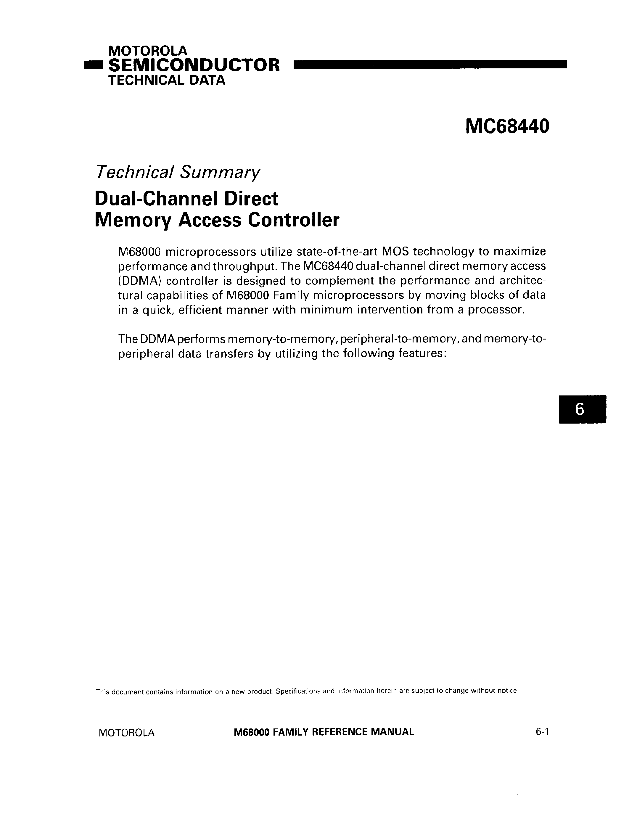 Datasheet MC68440 - Dual-Channel Direct Memory Access Controller page 1