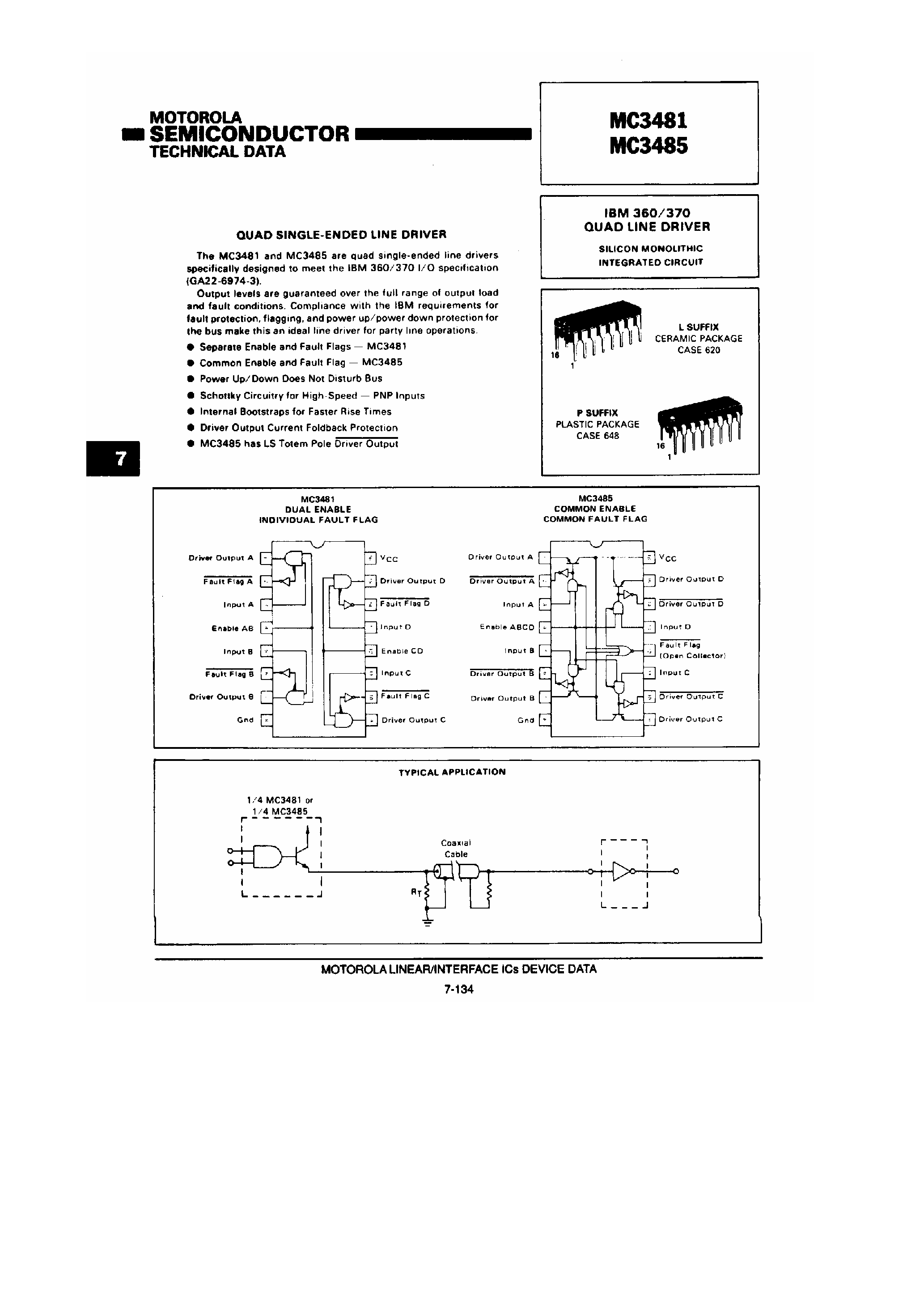 Datasheet MC3485 page 1 Datasheet MC3485 - (MC3481) QUAD SINGLE ENDED LINE DRIVER page 1