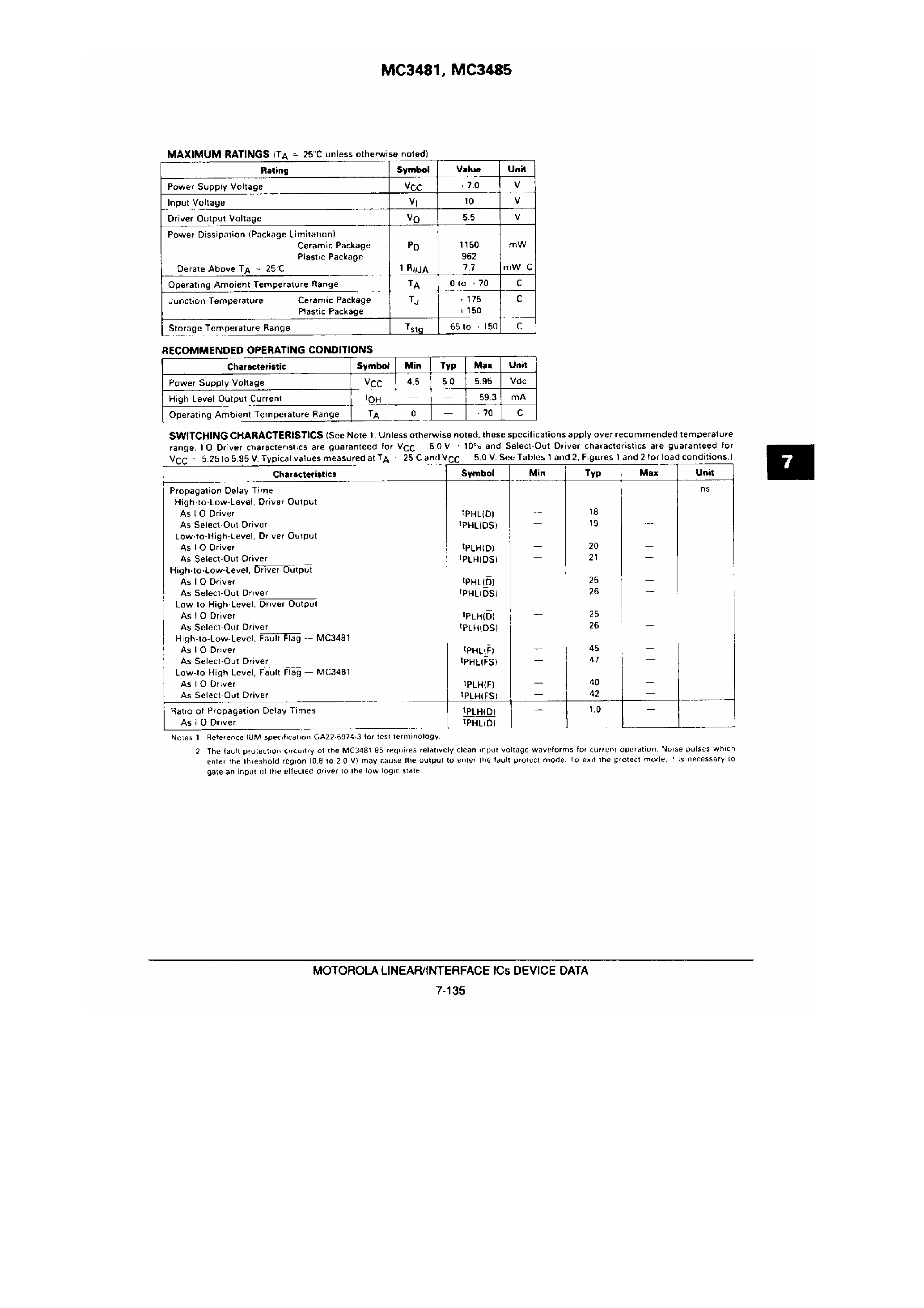 Datasheet MC3485 page 2 Datasheet MC3485 - (MC3481) QUAD SINGLE ENDED LINE DRIVER page 2