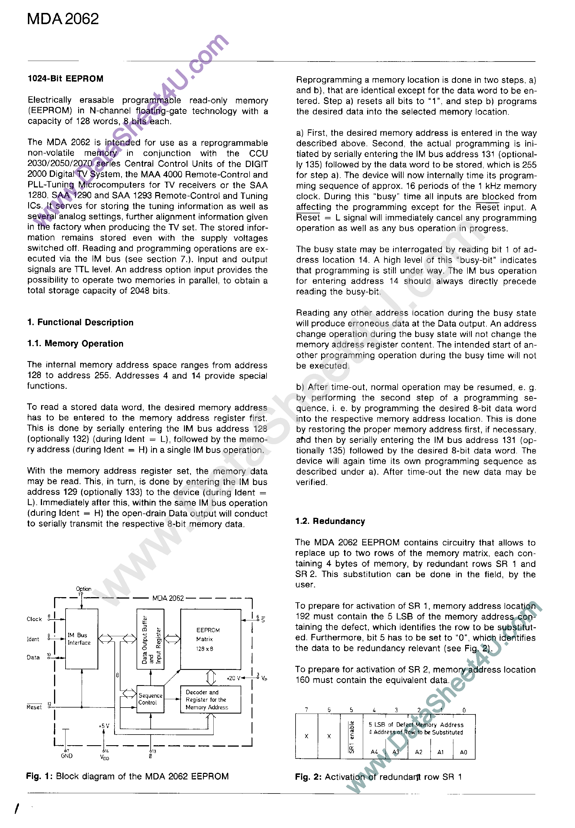 Даташит на микросхему MDA2062 страница 1 Даташит MDA2062 - 1024 Bit EEPROM страница 1