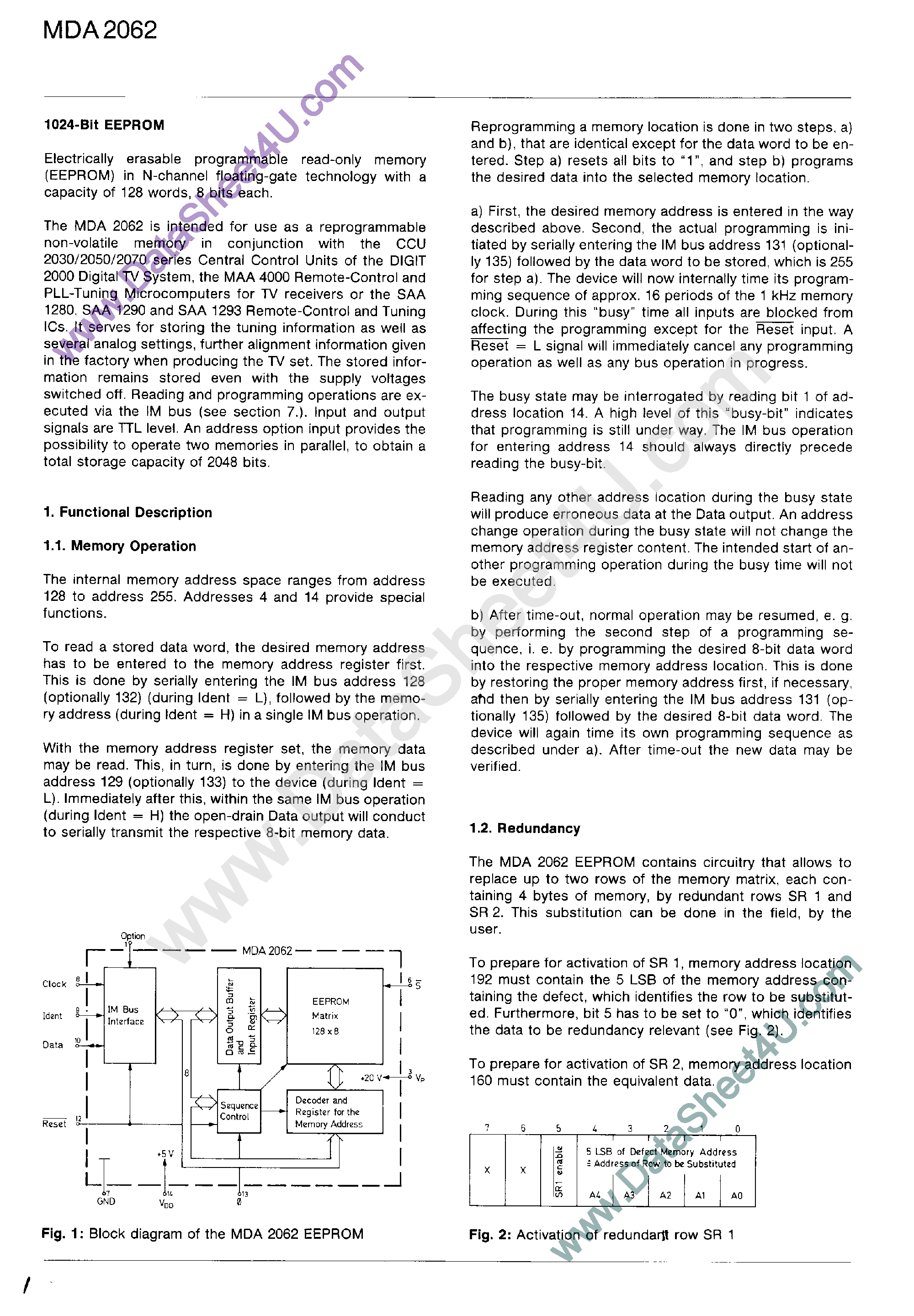 Datasheet MDA2062 - 1024 Bit EEPROM page 1