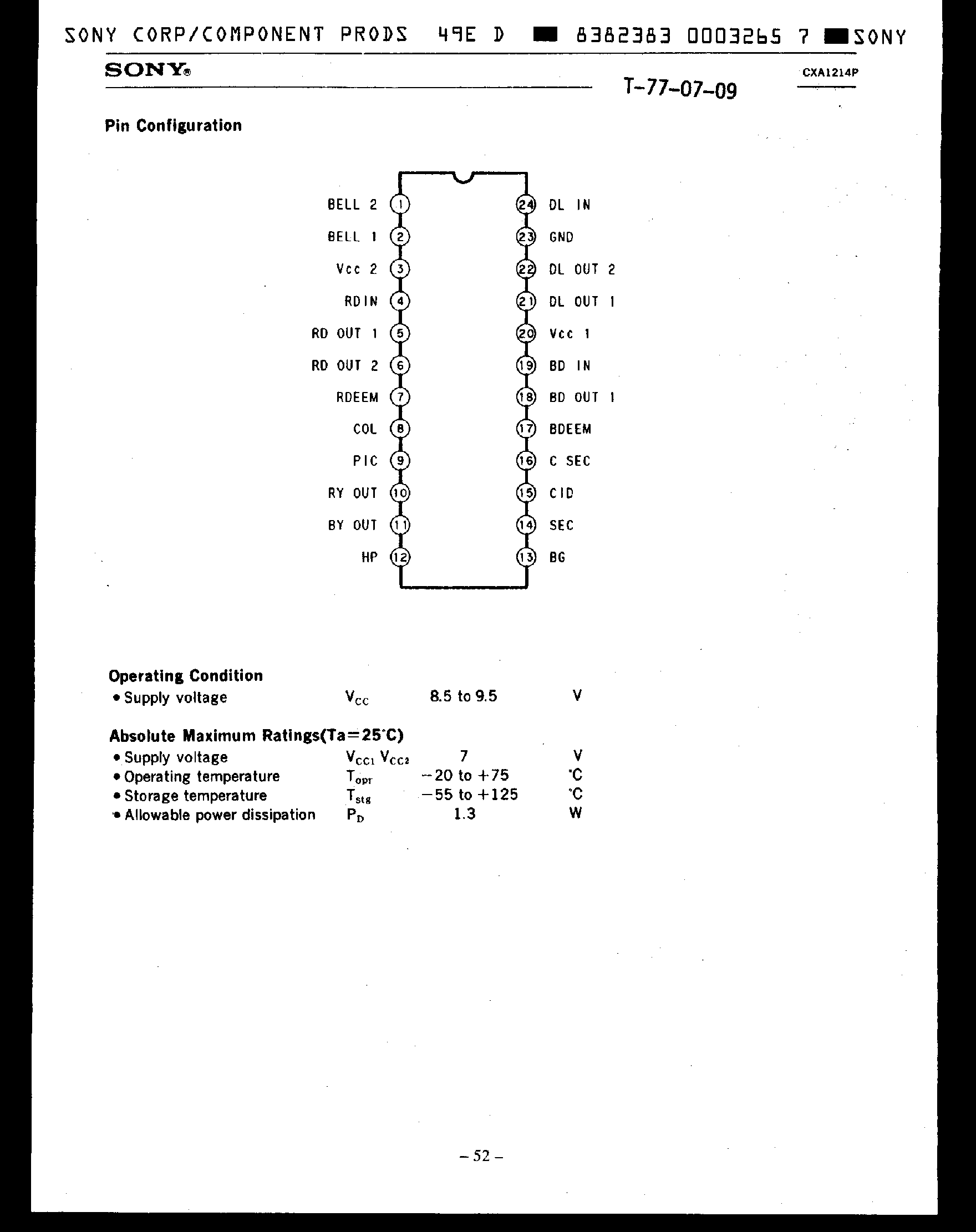 Даташит CXA1214P - SECAM Color Decoder страница 2
