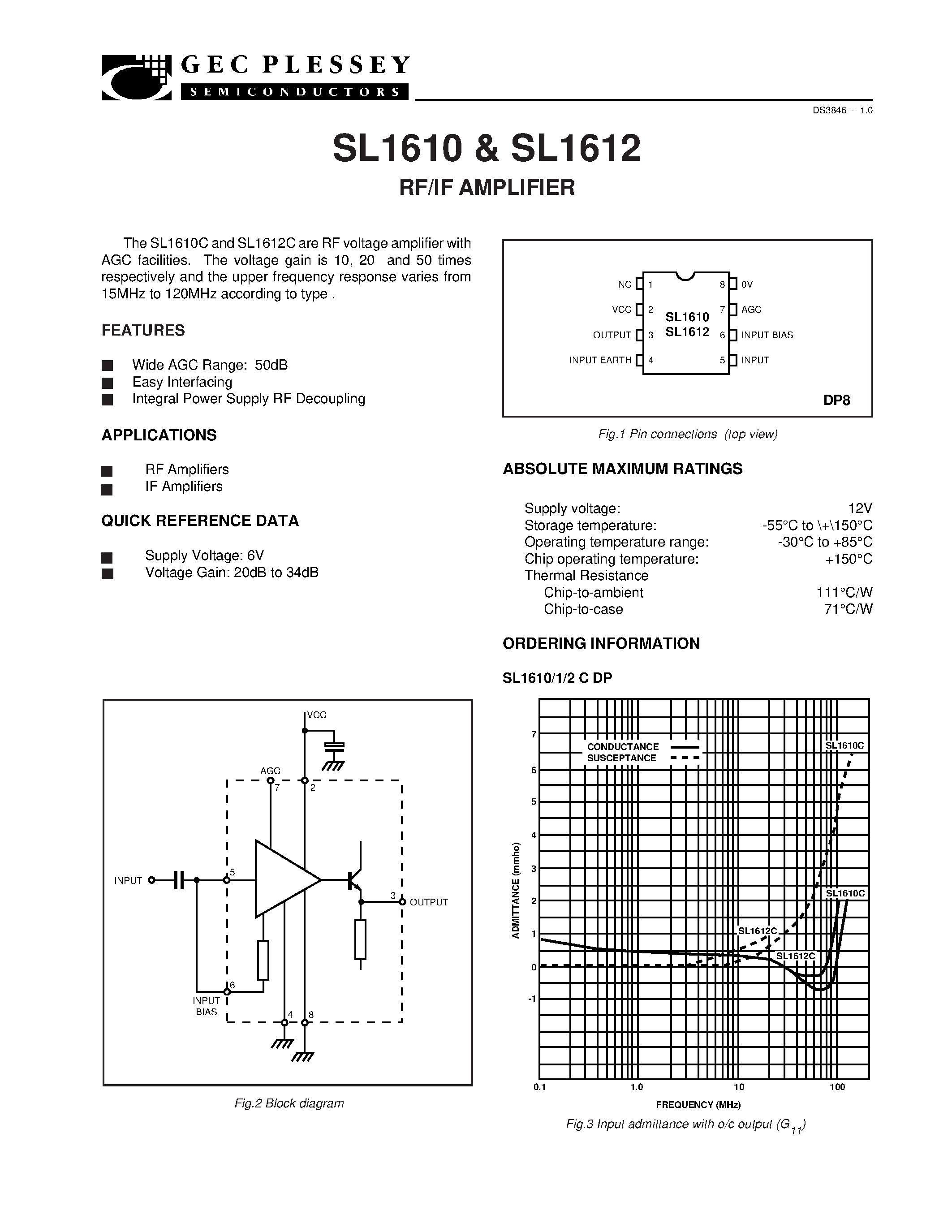 Даташит на микросхему SL1610 страница 2 Даташит SL1610 - (SL1612) RF / IF Amplifiers страница 2