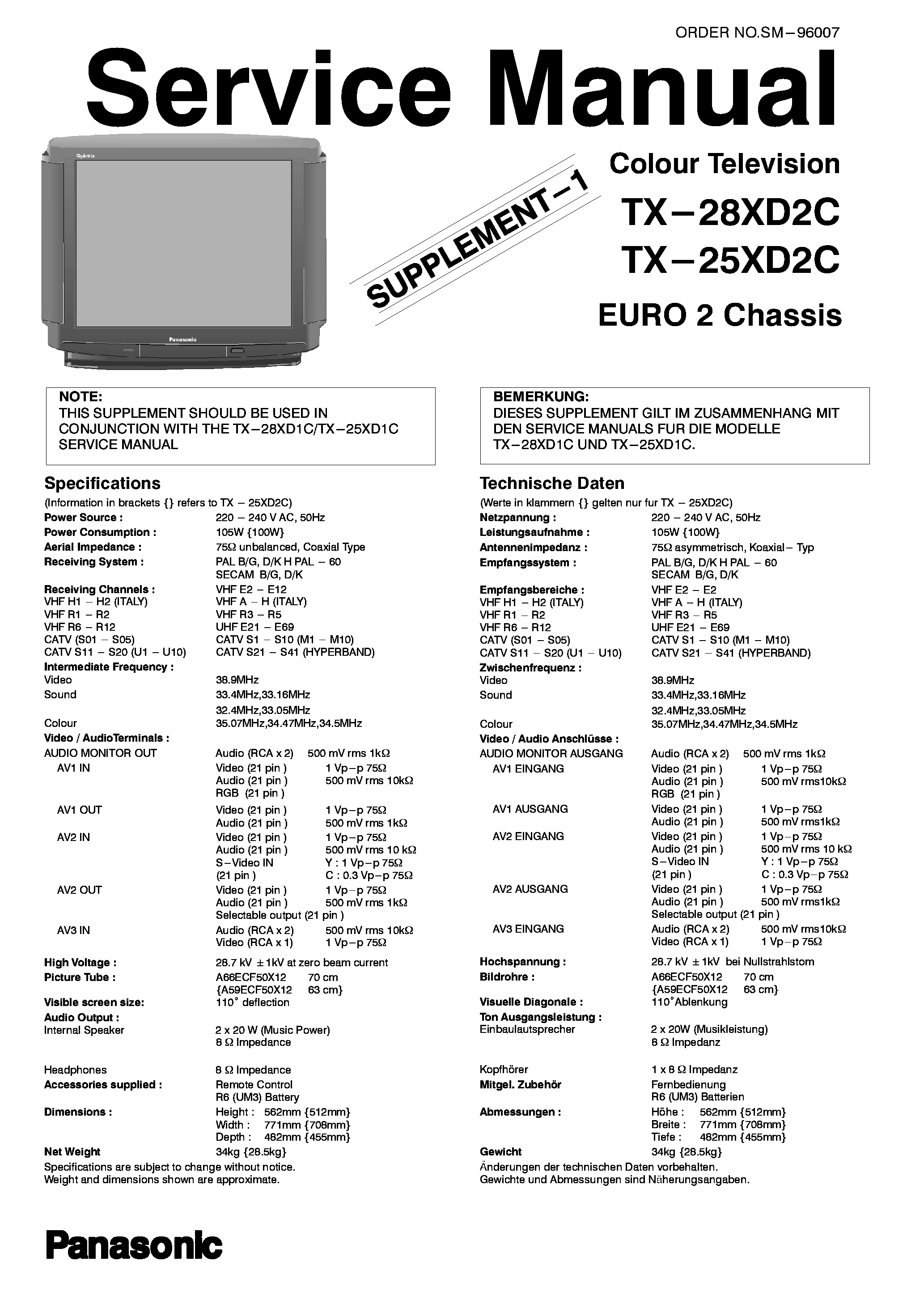 Datasheet TX25XD2C - TV Euro 2 Chassis Manual page 2